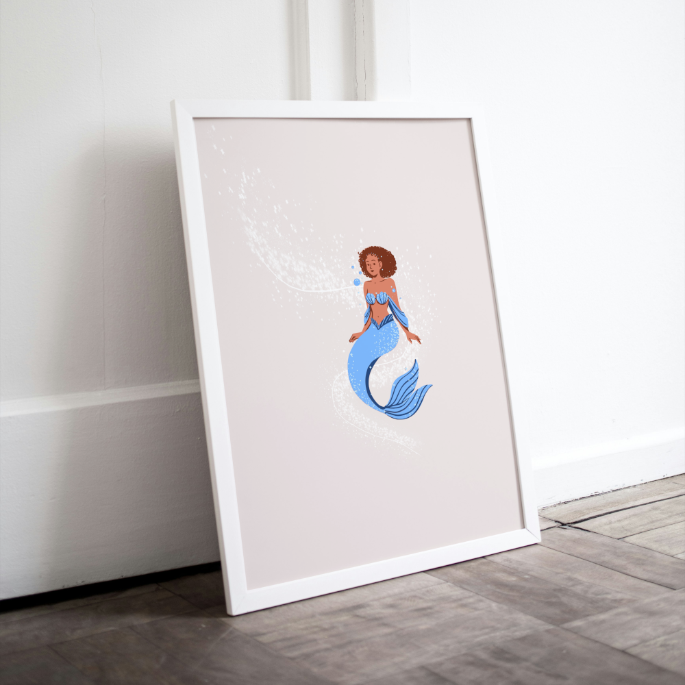 Magical Mermaid Poster PRINTABLE ART, Beige Wall Art, Childrens Room Wall Decor, Children Poster, Nursery Decor, Mermaid Printable