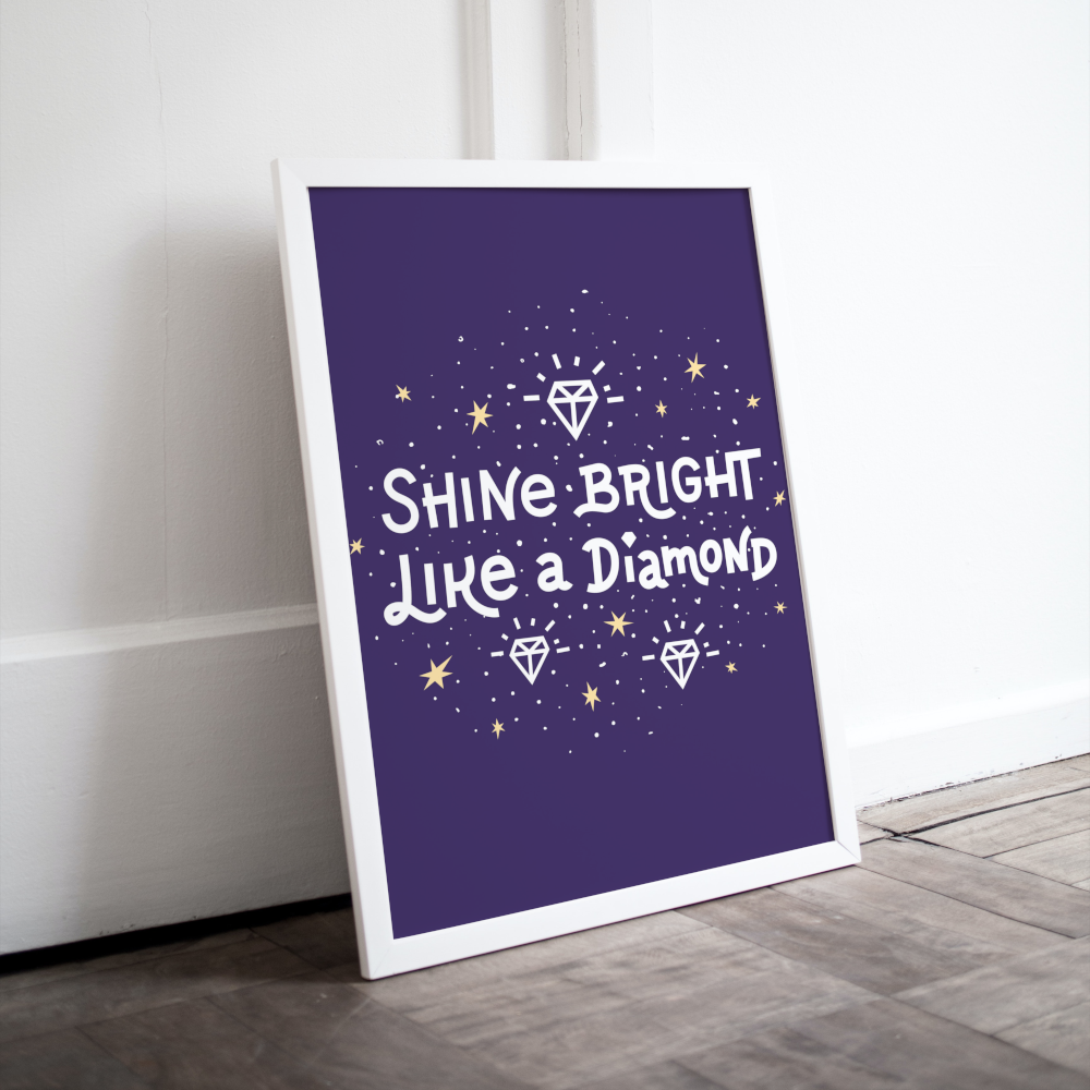 Shine Bright Like a Diamond Illustration Poster PRINTABLE ART, Glam Decor, Fashion Wall Art, Diamond Wall Art, Dark Blue Inspirational Poster - AlloFlare