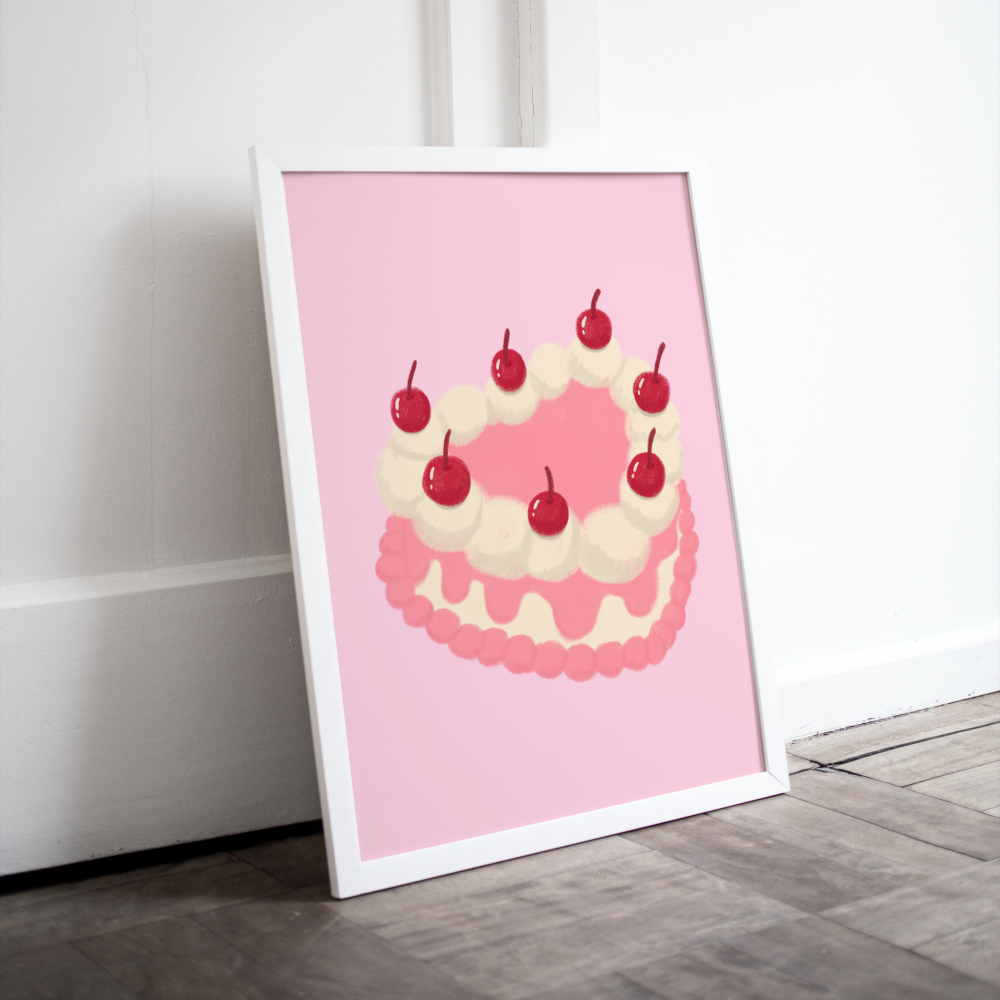 Pink Heart Cake Wall Art INSTANT DOWNLOAD Art Print, Preppy Decor, Pink Wall Art, Food Decor, Heart Art, Wall Decor Kitchen Decor Ideas - AlloFlare