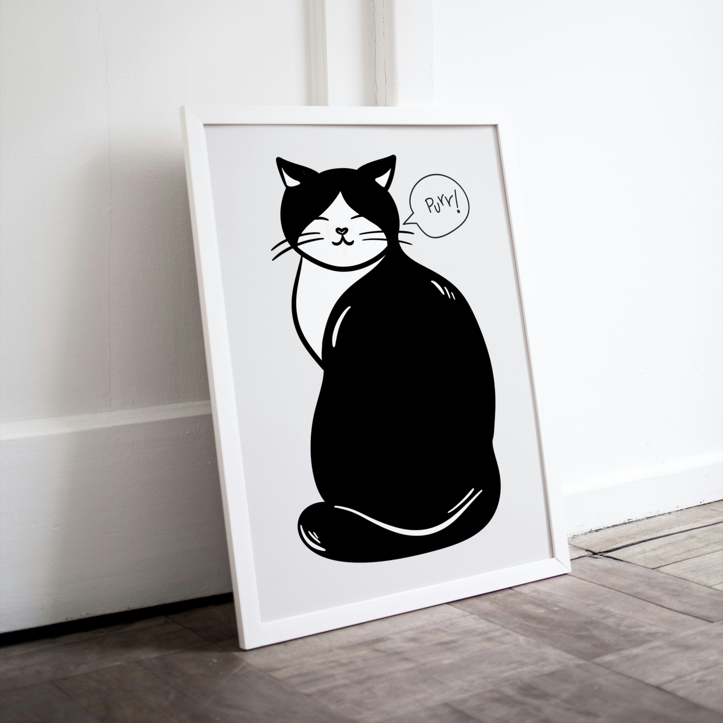 Black & White Purr Cat Artwork INSTANT DOWNLOAD Art Print, Cute Cat Poster, Gift Ideas For a Cat Lover, Avant-Garde Wall Art - AlloFlare