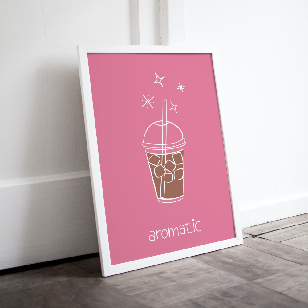 Aromatic Iced Coffee Poster PRINTABLE ART, Pink Wall Art, Coffee Wall Art, Preppy Room Decor, Coffee Cup Drawing - AlloFlare