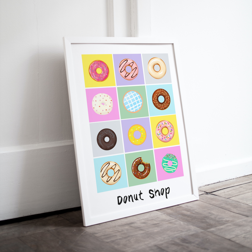 Donut Shop Colorful Wall Art PRINTABLE WALL ART, Preppy Decor, Donut Poster, Pastel Wall Art, Pop Culture Wall Art, Food Art - AlloFlare