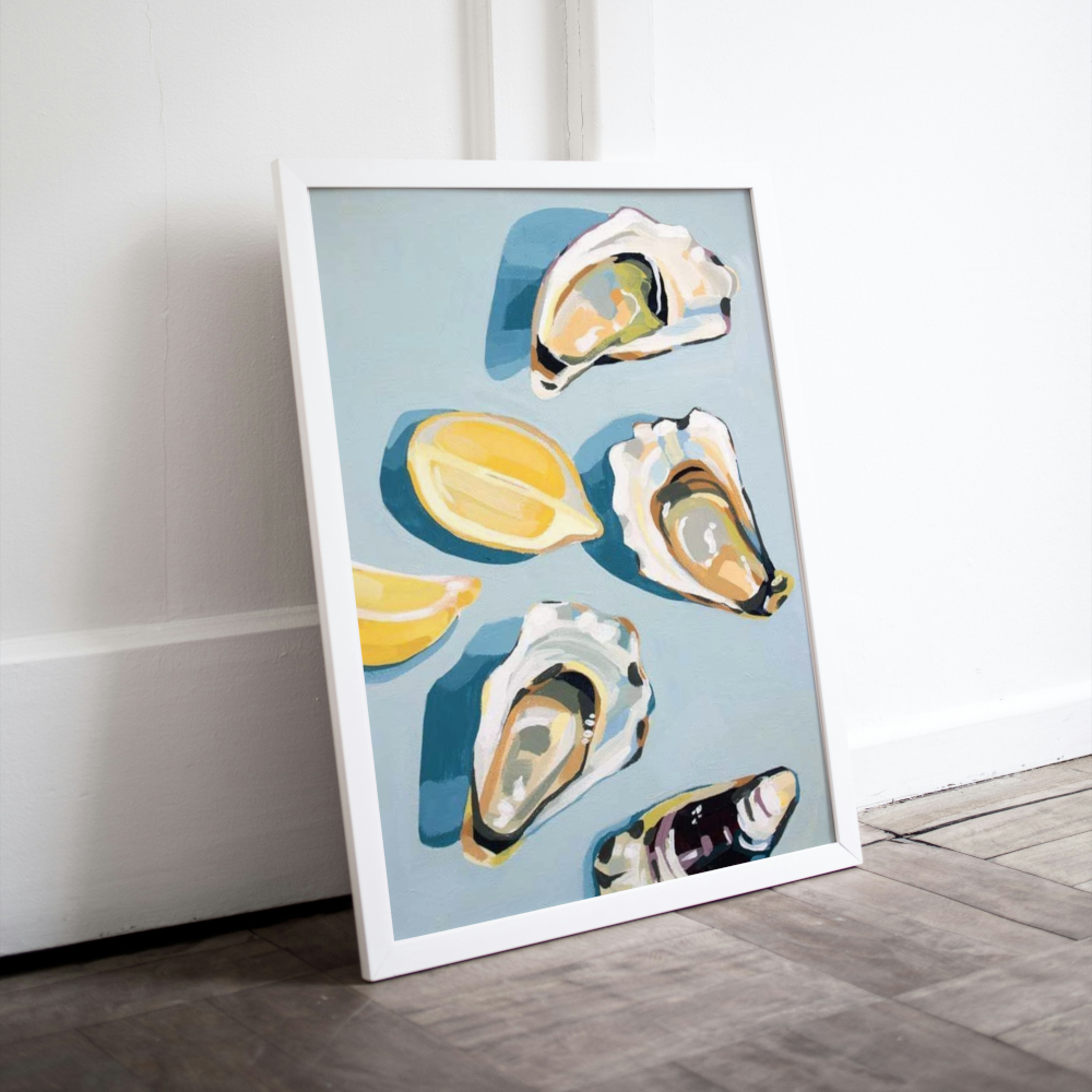 Blue Oyster Wall Art INSTANT DOWNLOAD Art Print, Turquoise Pastel Print, Coastal Wall Art, Oyster Shell Art, Coastal Decor