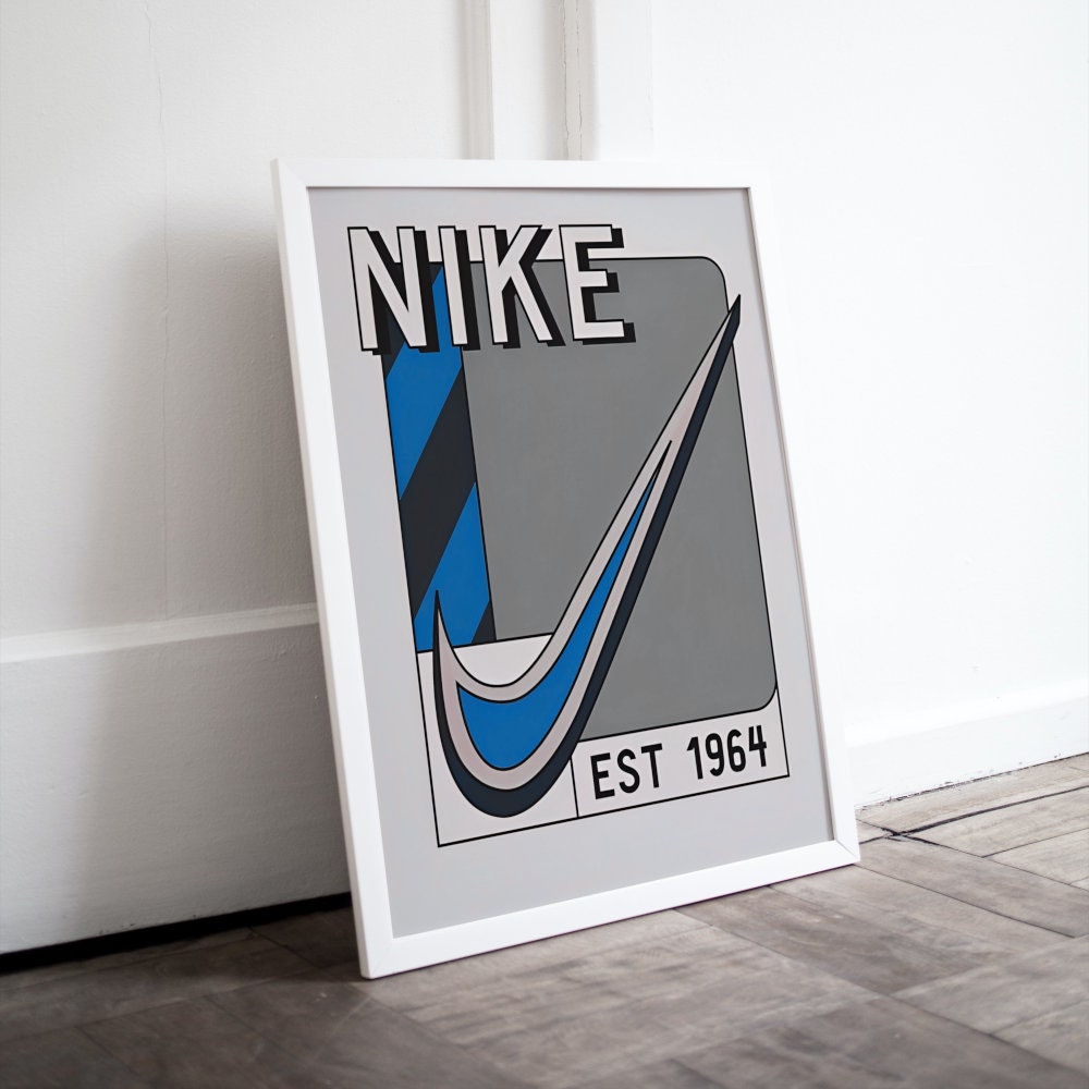 Vintage 1964 Retro Poster Blue & Gray DIGITAL DOWNLOAD, Hypebeast Printable Wall Art, Trendy Poster, Aesthetic sneaker poster, just do it