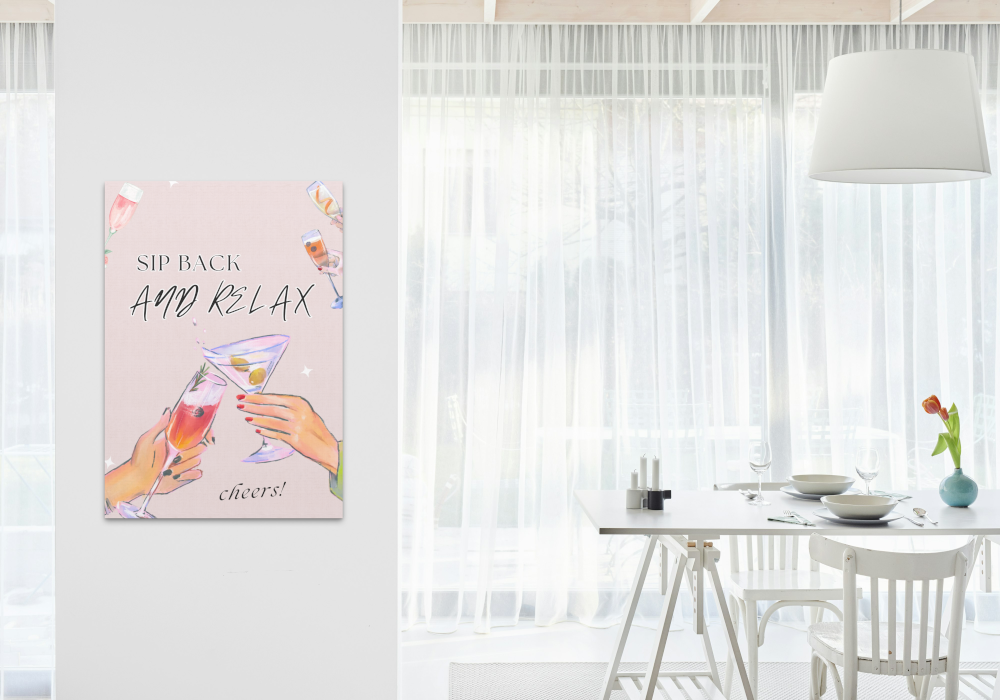 Sip Back and Relax Cocktail Poster PRINTABLE ART, College Dorm Posters, Preppy Wall Art, Bar Cart Art, Classy Academia Aesthetic, Light Pink Wall Art - AlloFlare