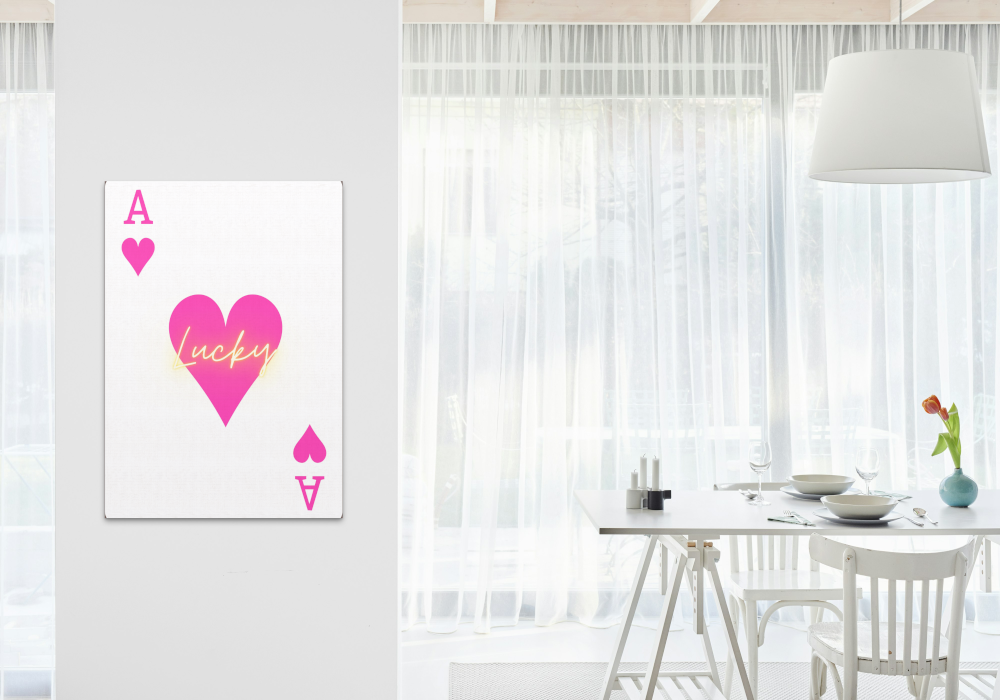 Lucky Ace of Hearts Pink Wall Art INSTANT DOWNLOAD Art Print, Playing Card Poster, neon wall art, preppy room decor, bright pink - AlloFlare