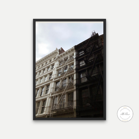 Black White Brown Soho Buildings Poster PRINTABLE ART, City Living Wall Art, Travel Art Print, Famous Places, New York Poster, Neutral Wall Art - AlloFlare