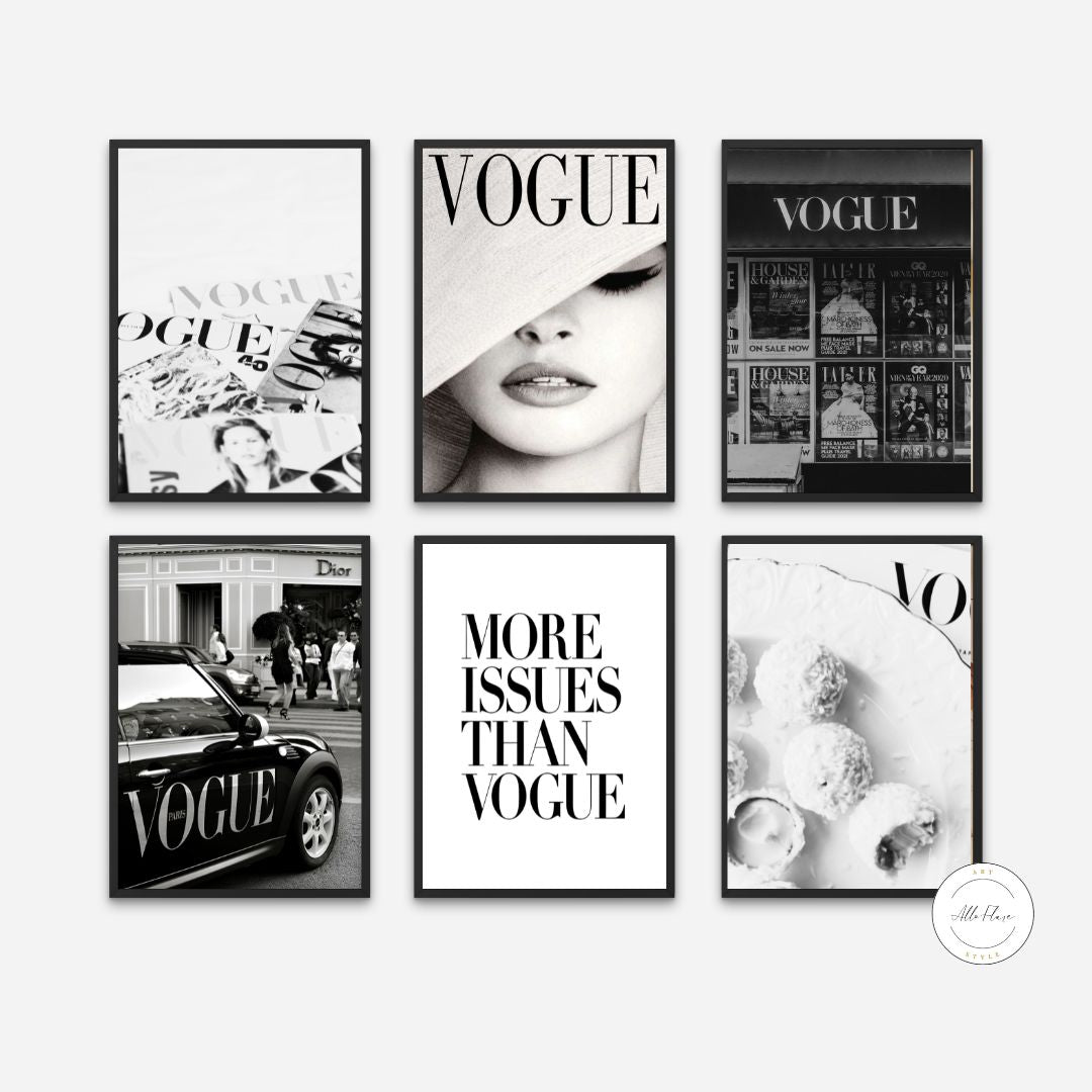 Set Of 6 Black And White Vogue Posters PRINTABLE ART, Black and White Wall Art Decor, More Issues Than Vogue, Brigitte Bardot, Cooper, Luxury Fashion Wall Art