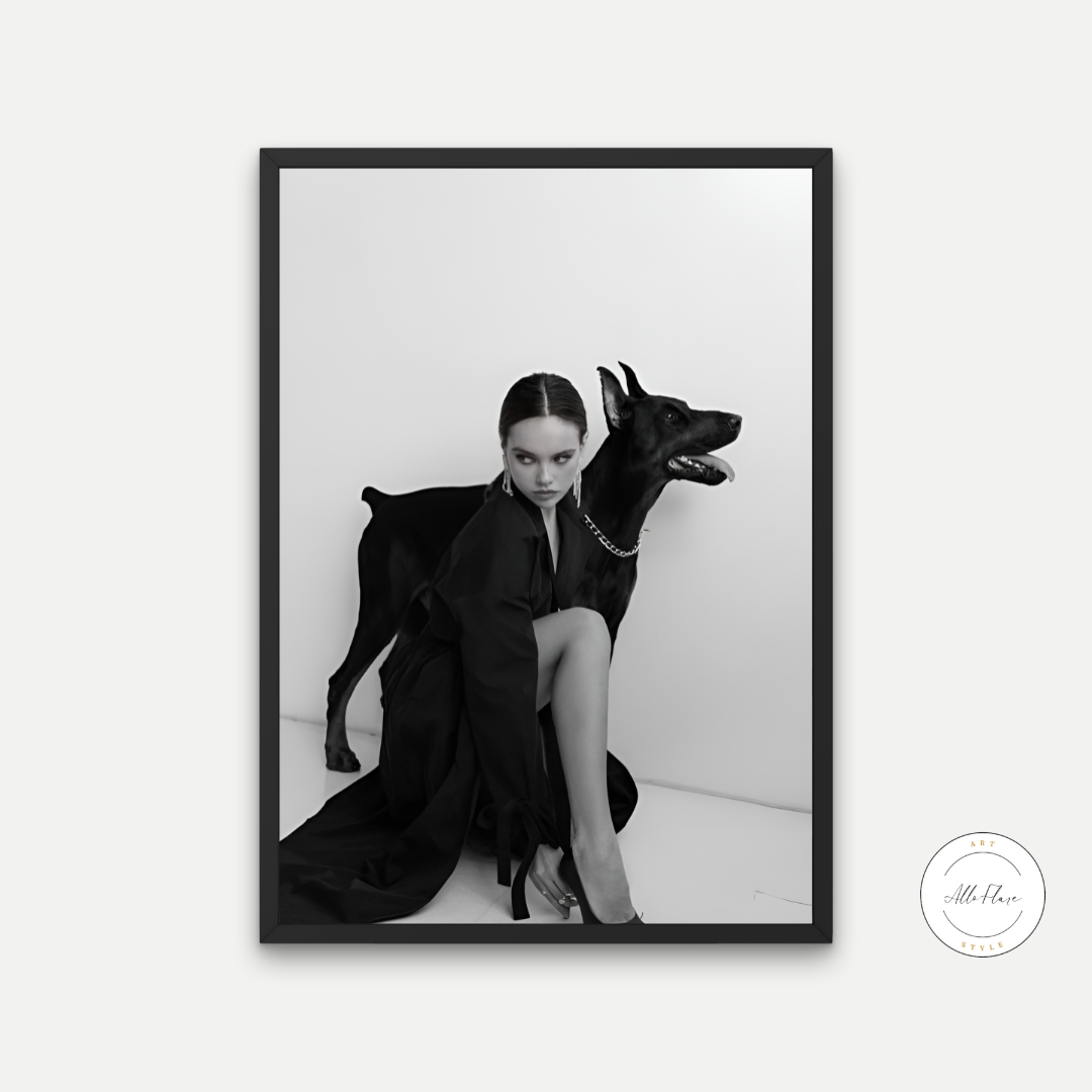 Doberman Black and White Luxury Fashion Poster PRINTABLE ART, Fashion Dog Print, Designer Poster, Designer Wall Art, Black And White Fashion Wall Art, Dog Lover - AlloFlare