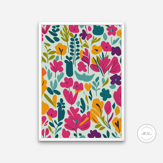 Colorful Hippie Flowers Poster PRINTABLE WALL ART, Botanical Wall Art, Hippie Wall Decor, Colored Wall Art, Hippie Drawing - AlloFlare