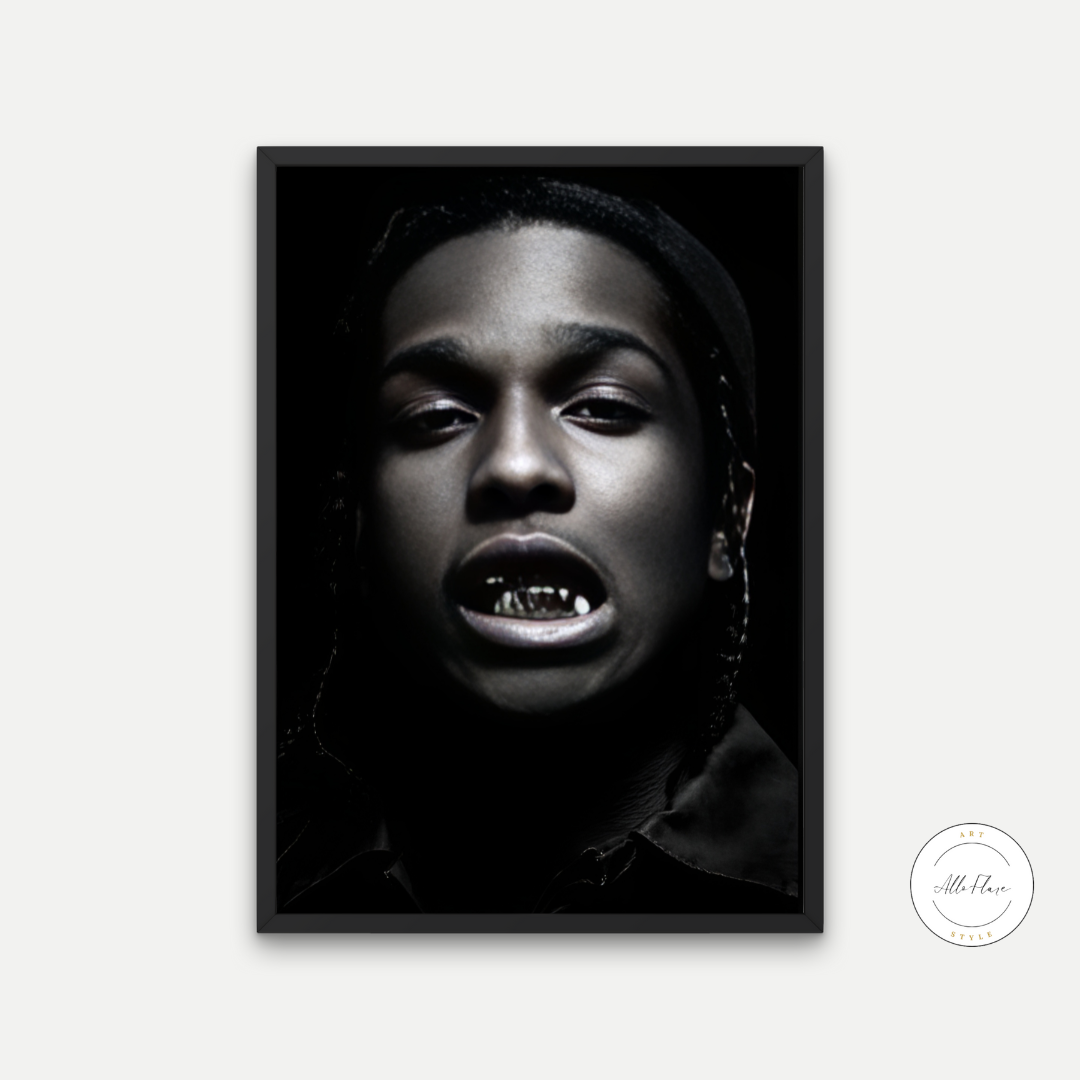 Black And White ASAP Rocky Poster Grill PRINTABLE WALL ART, Hypebeast Poster, Urban Street Style Wall Art, Rapper Grillz Teeth Poster - AlloFlare