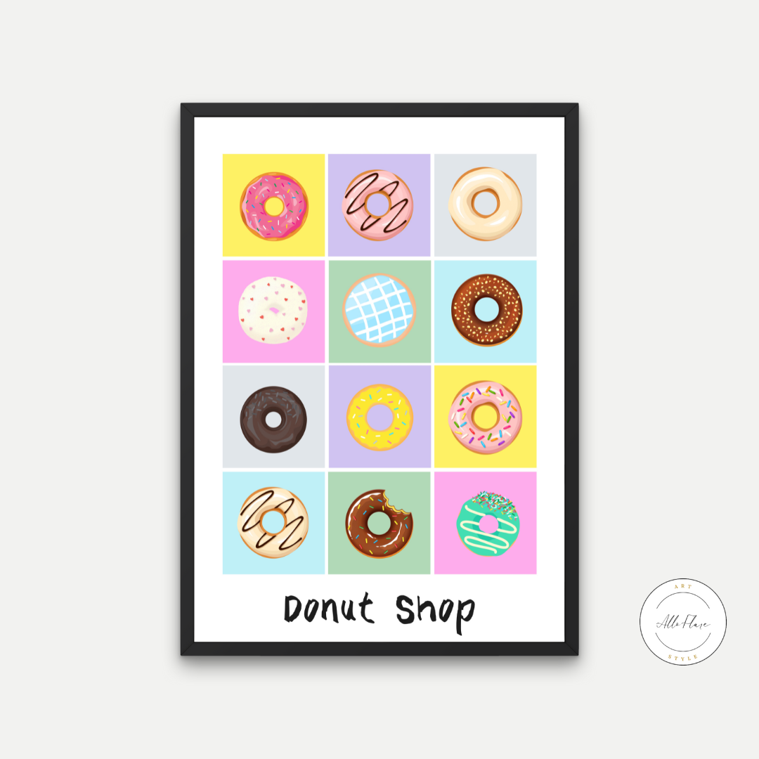 Donut Shop Colorful Wall Art PRINTABLE WALL ART, Preppy Decor, Donut Poster, Pastel Wall Art, Pop Culture Wall Art, Food Art - AlloFlare