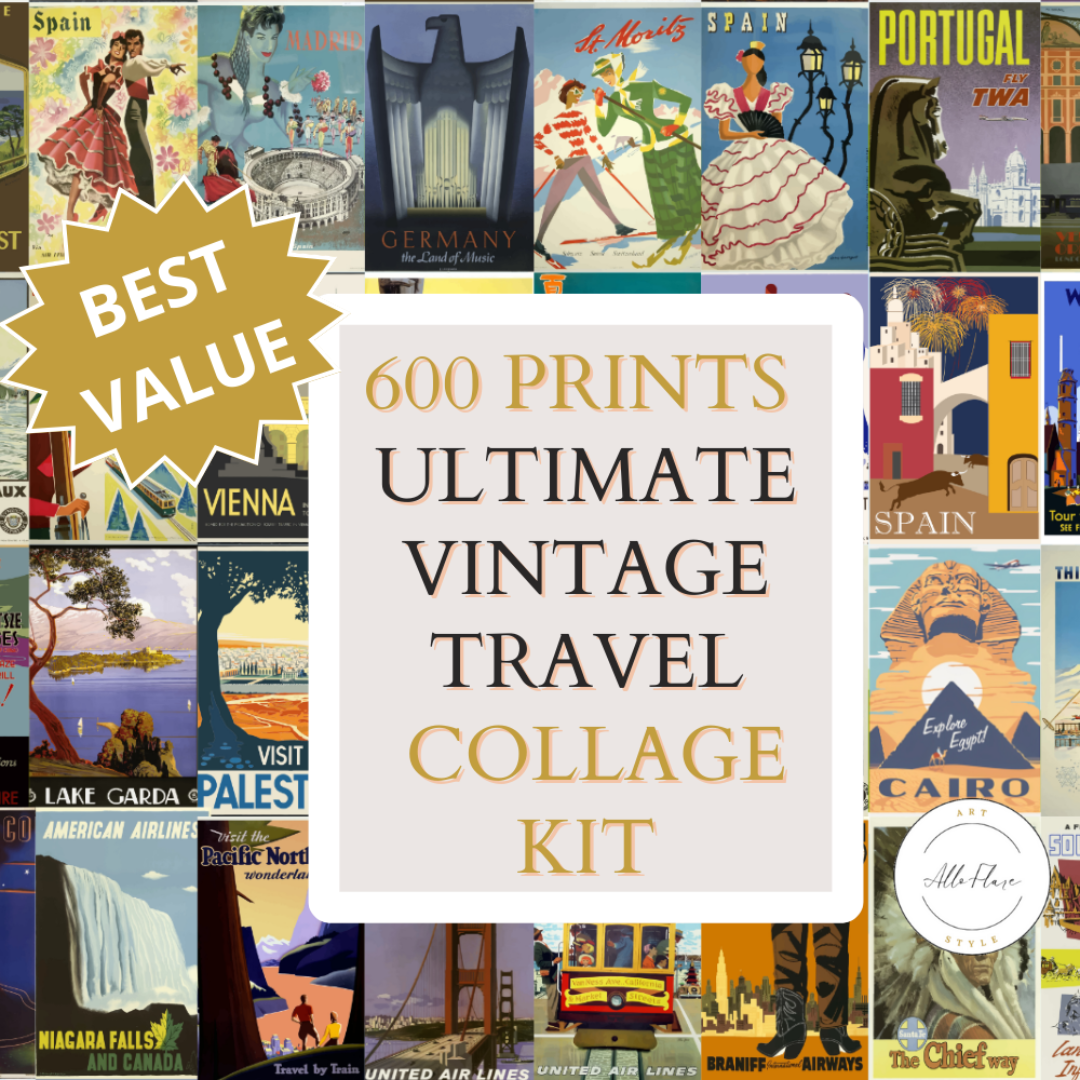 600 PCS Ultimate Vintage Travel Posters Wall Collage Kit INSTANT DOWNLOAD, Retro Aesthetic, Vintage wall art, Dorm room decor Aesthetic Wall