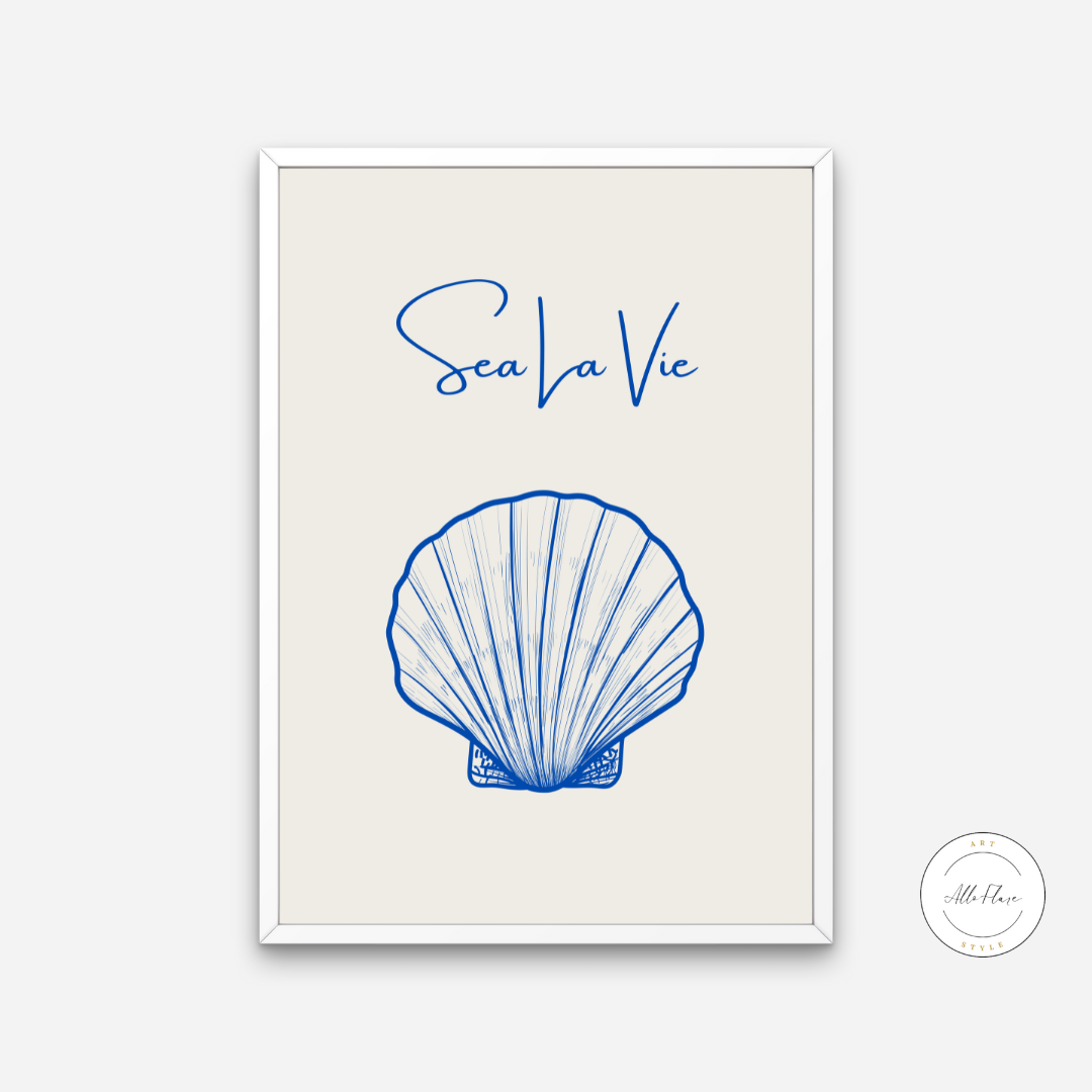 Sea La Vie Seashells Wall Art INSTANT DOWNLOAD Art Print, Blue Beige Aesthetics, Classy Poster, Sea Shell Wall Art, Modern Coastal Decor - AlloFlare