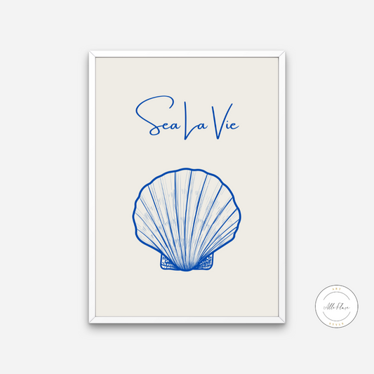 Sea La Vie Seashells Wall Art INSTANT DOWNLOAD Art Print, Blue Beige Aesthetics, Classy Poster, Sea Shell Wall Art, Modern Coastal Decor - AlloFlare