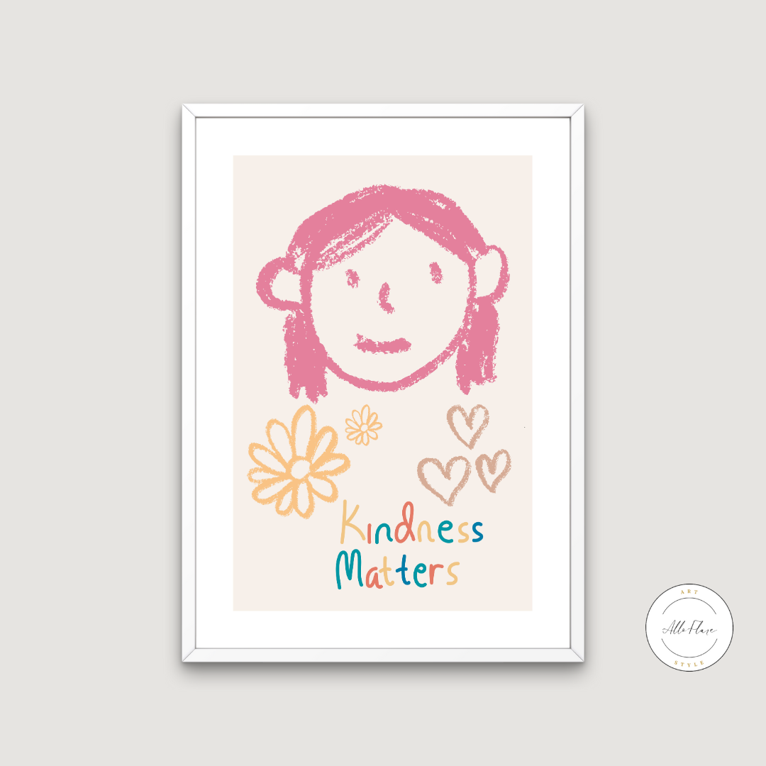 Kindness Matters Drawing Poster PRINTABLE ART, Beige Wall Art, Childrens Room Wall Decor, Children Poster, Nursery Decor Wall Art