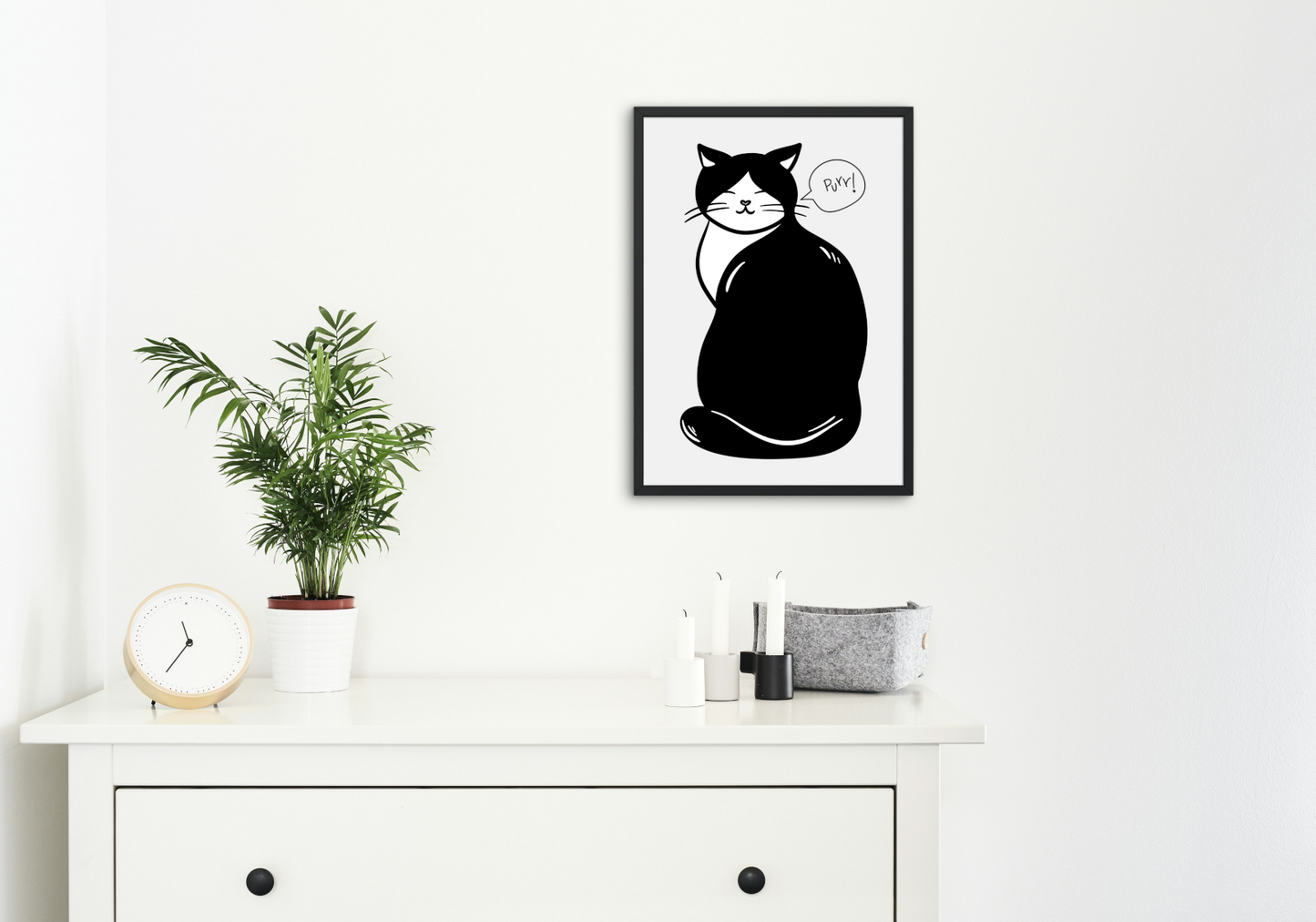 Black & White Purr Cat Artwork INSTANT DOWNLOAD Art Print, Cute Cat Poster, Gift Ideas For a Cat Lover, Avant-Garde Wall Art - AlloFlare