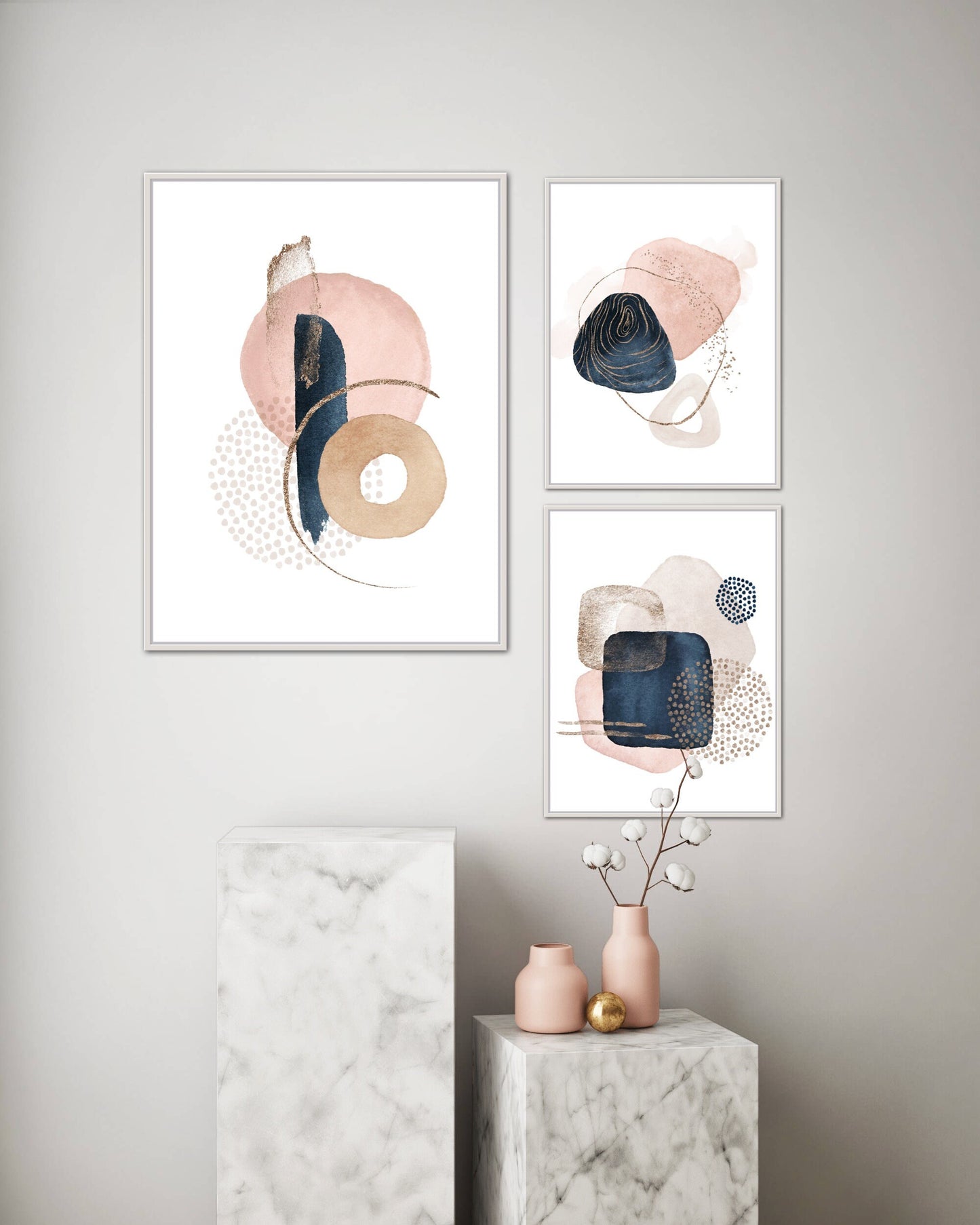 Set of 3 Neutral Modern Wall Art INSTANT DOWNLOAD, Beige blush pink wall art, Circles Abstract Art, glam room decor, pink glam wall art