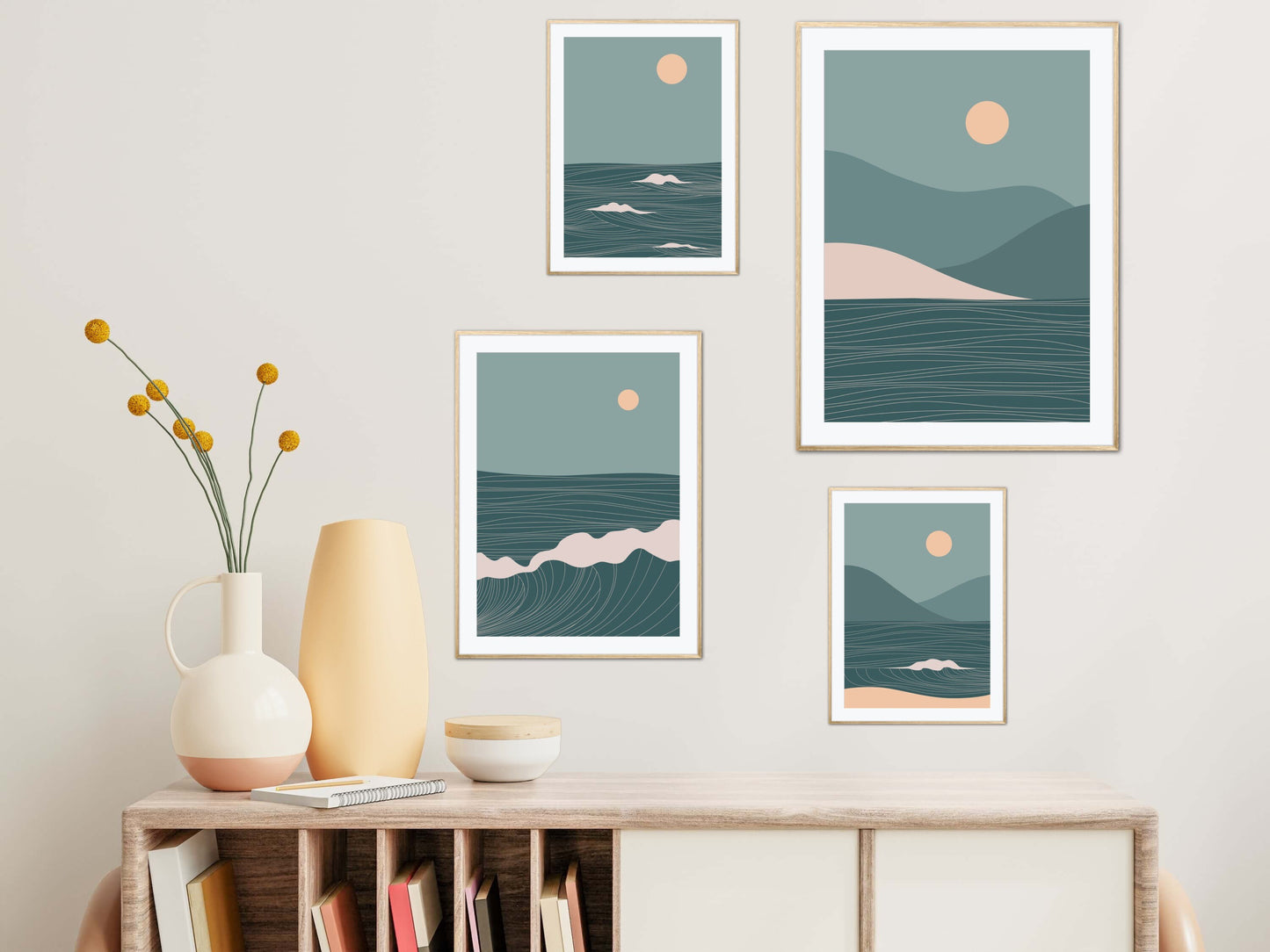 Set of 4 prints coastal beach Wall Art PRINTABLE, Blue surfer room décor, Downloadable art, Coastal Art, Print modern beach art, peaceful