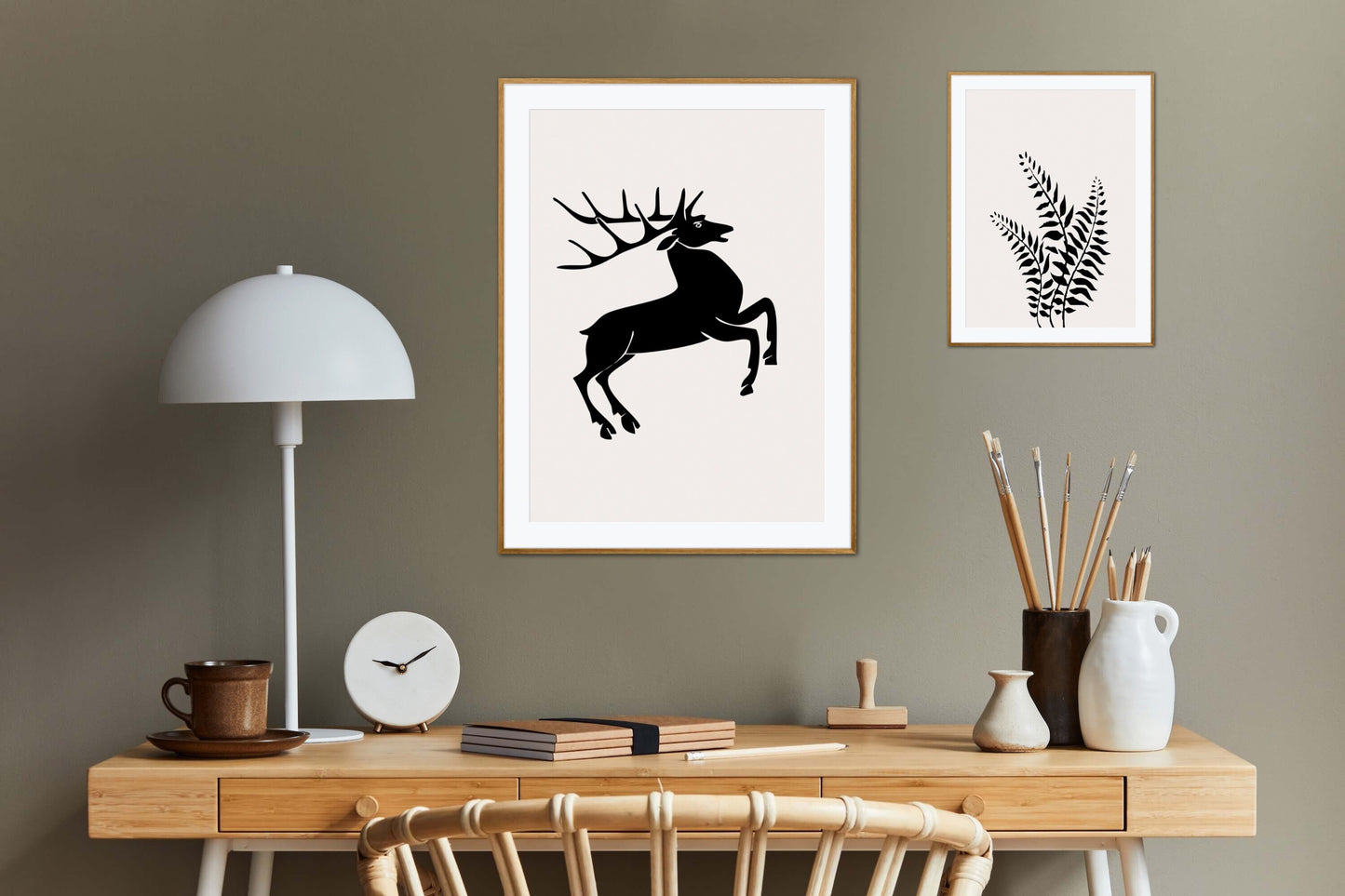 Minimalist floral wall art set of 7 DIGITAL PRINTS, mountain deer, black & white artwork Botanical Minimalistic wall gallery, country decor