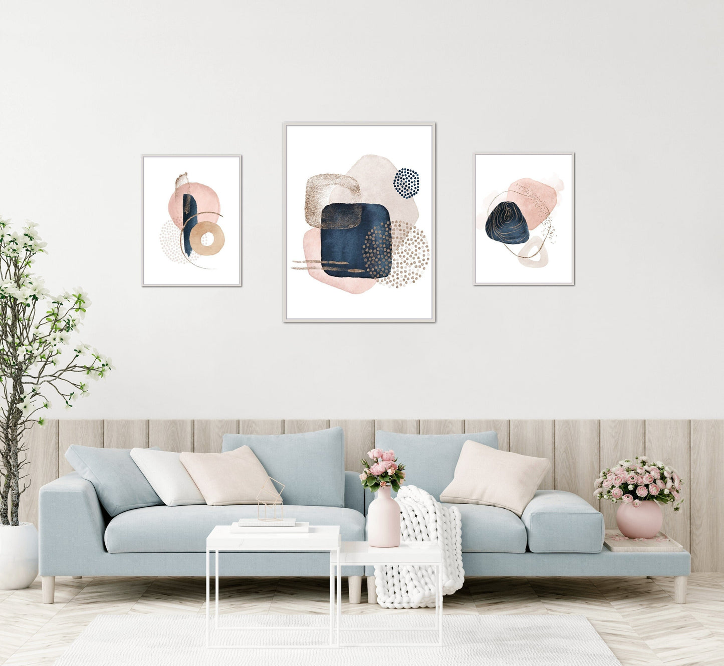 Set of 3 Neutral Modern Wall Art INSTANT DOWNLOAD, Beige blush pink wall art, Circles Abstract Art, glam room decor, pink glam wall art