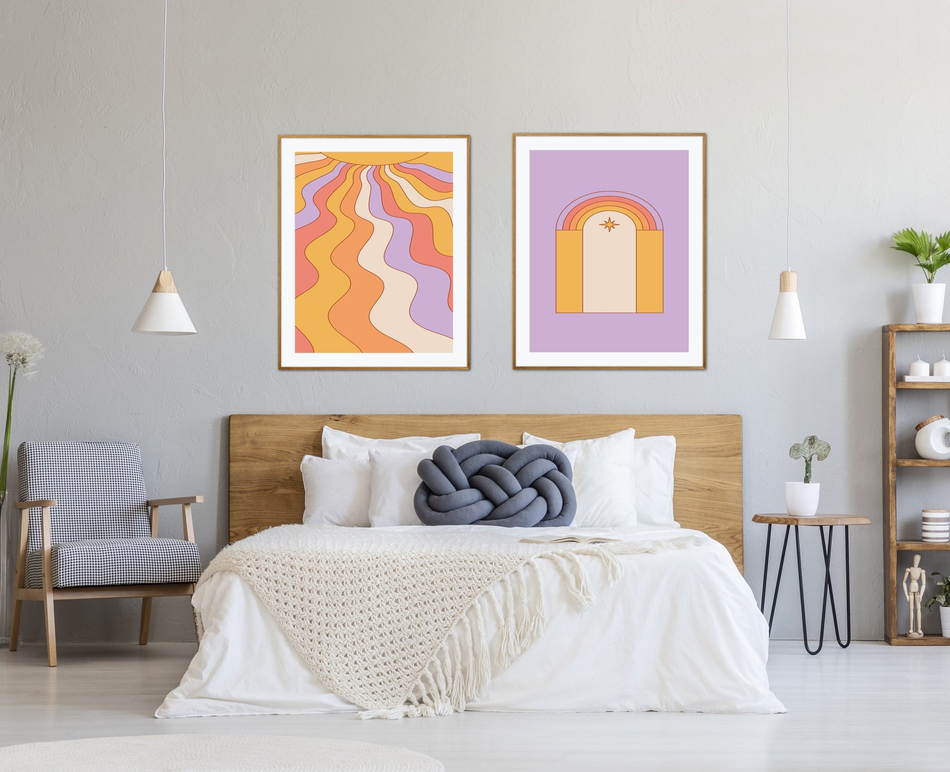 Set of 2 prints boho hippie wall décor INSTANT DOWNLOAD, you are my sunshine wall art, colorful prints, rainbow orange purple wall art set