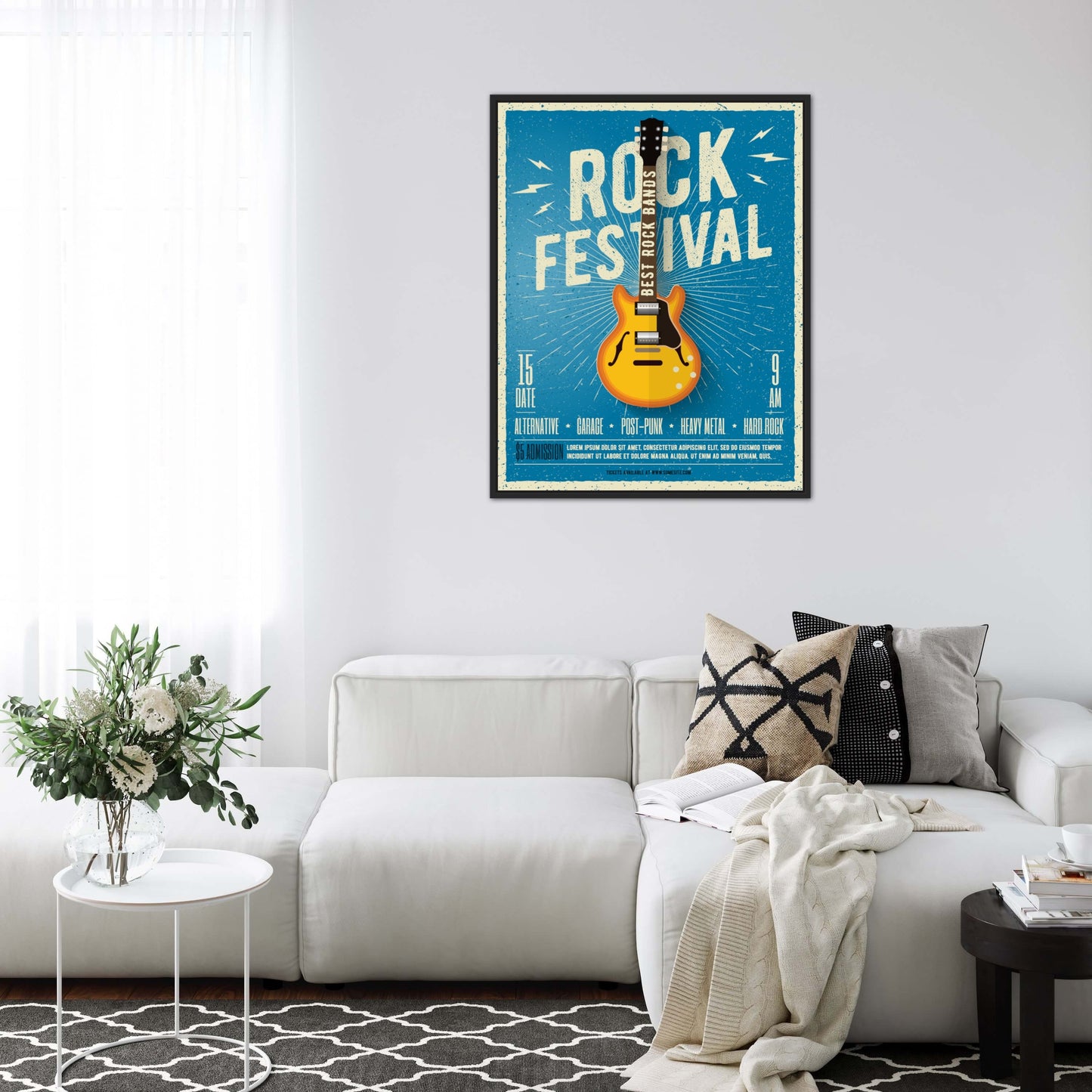 Rock poster INSTANT DOWNLOAD, guitar gifts, indie room décor, concert poster, blue yellow wall decor, personalized gifts, rock’n’roll art
