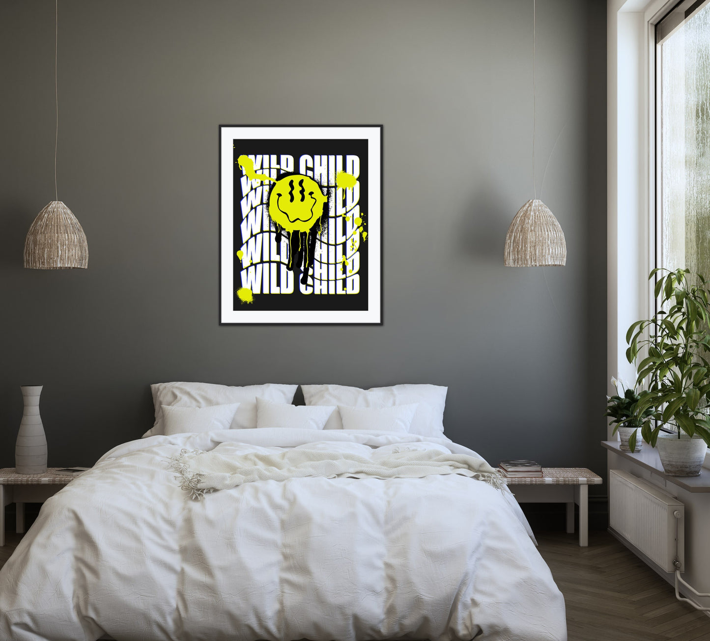 Smiley face poster INSTANT DOWNLOAD, grunge wall décor, wild child, black yellow wall art, y2k decor, dorm room essentials, grunge poster