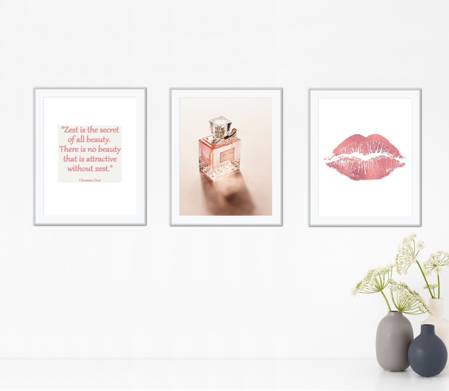Glam room decor Set of three DIGITAL PRINT, Luxury Fashion Digital Poster, Designer Poster, Pastel pink wall art, Glam decor, Kiss print