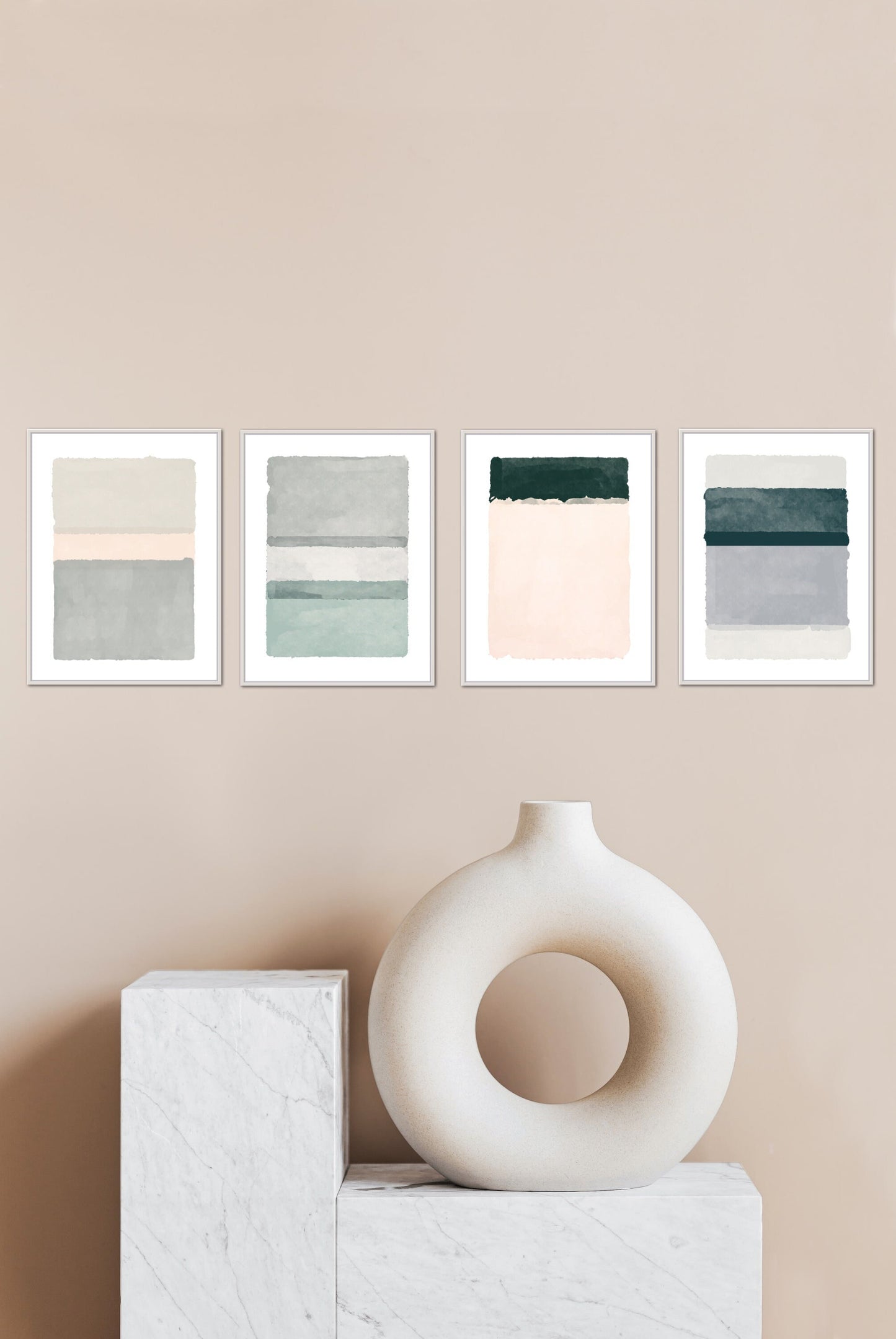 Art prints abstract simple Green Set of 4 PRINTABLE, Minimal Abstract Wall Art, Neutral Art Prints, Abstract boho art set, Sage green print