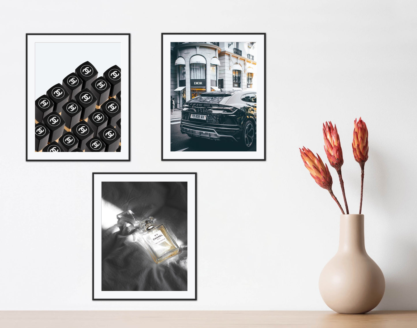 Printable set of 3 fashion posters INSTANT DOWNLOAD, Designer Poster, luxury fashion decor, black & gold wall art, Glam decor, Luxury car