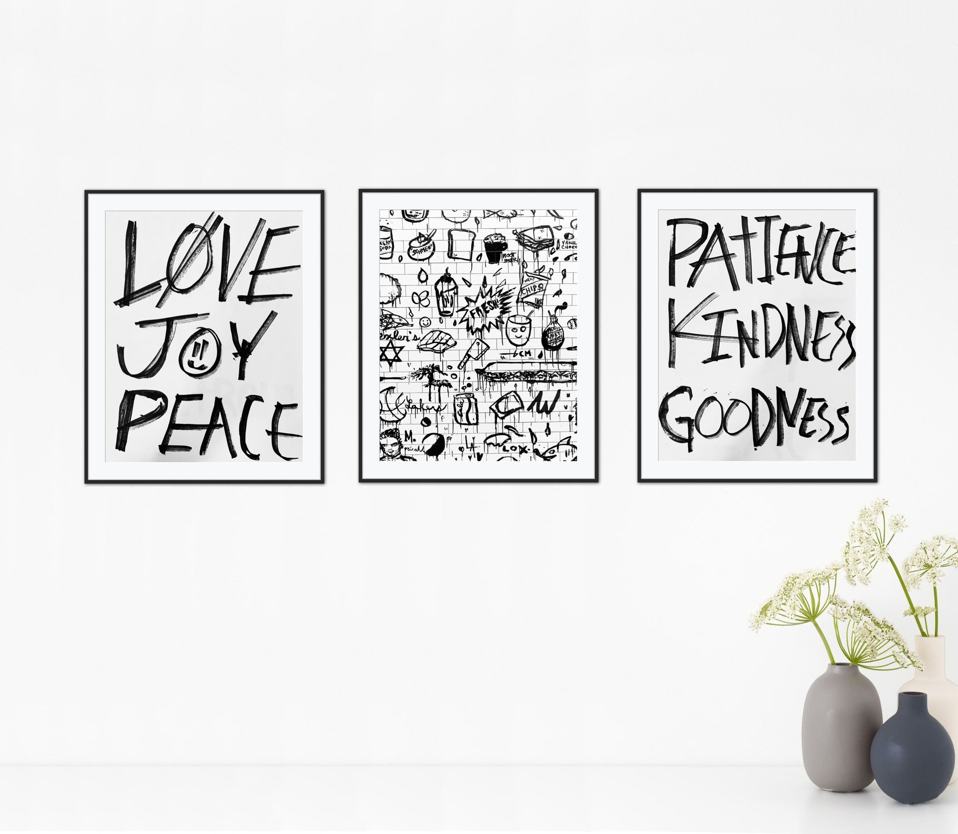 Graffiti wall art print set of three INSTANT DOWNLOAD, black and white poster prints, quotes prints street art, funky wall art, graffiti art