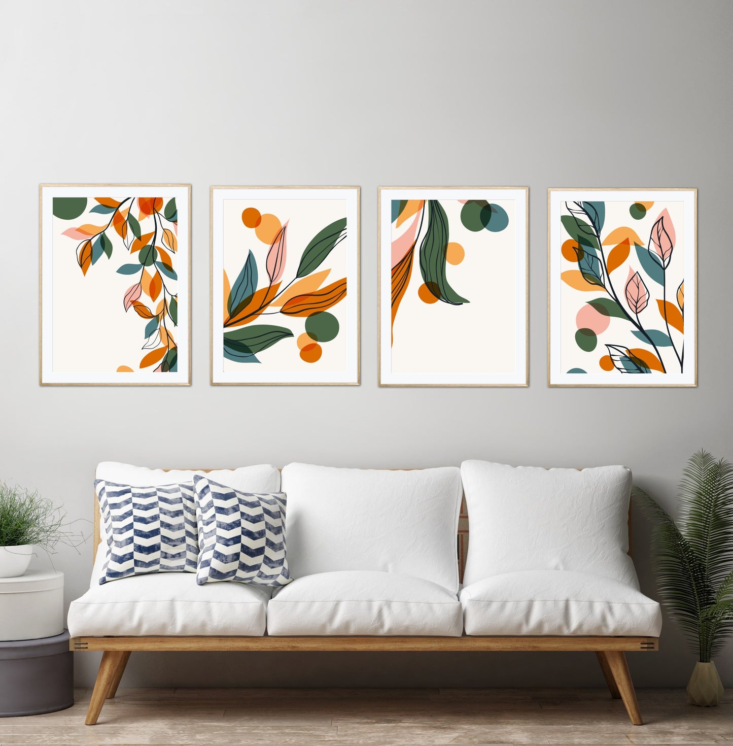 Boho print set of 4 floral wall art PRINTABLE, terracotta, Home Office Wall Art, Fall autumn decor, simple abstract art, botanical print set