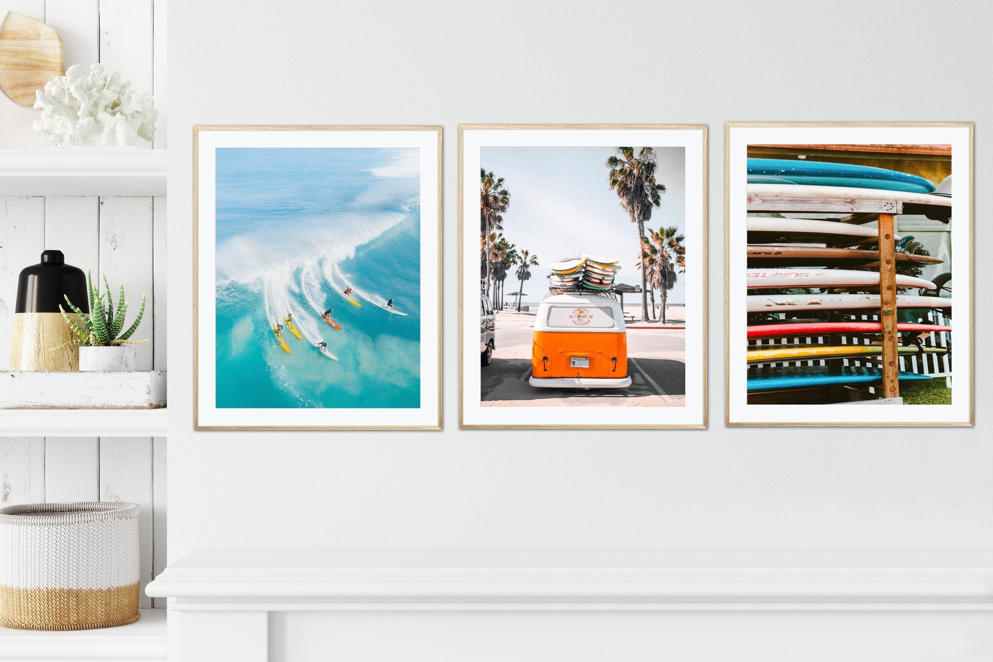Set of 3 surfboard decor DIGITAL PRINT, Surf prints, Surfboard wall art, Vintage van print, Wave digital print, Coastal wall decor, surf art