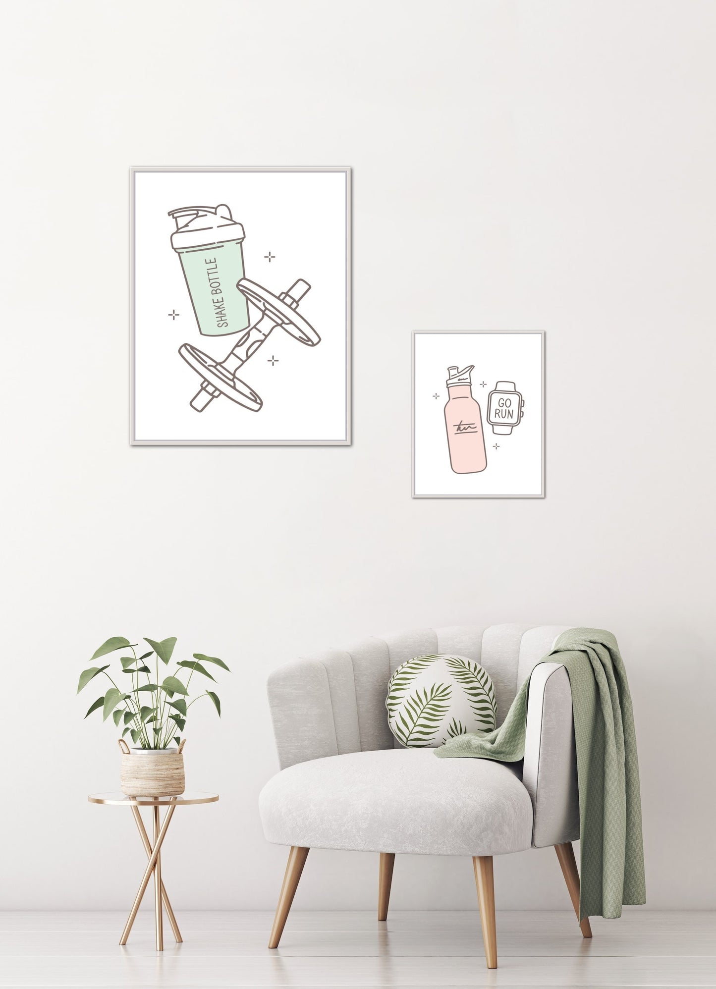 Fitness poster Set of 3 workout décor INSTANT DOWNLOAD, sport wall art, gifts for runners, sports aesthetic, green and pink posters