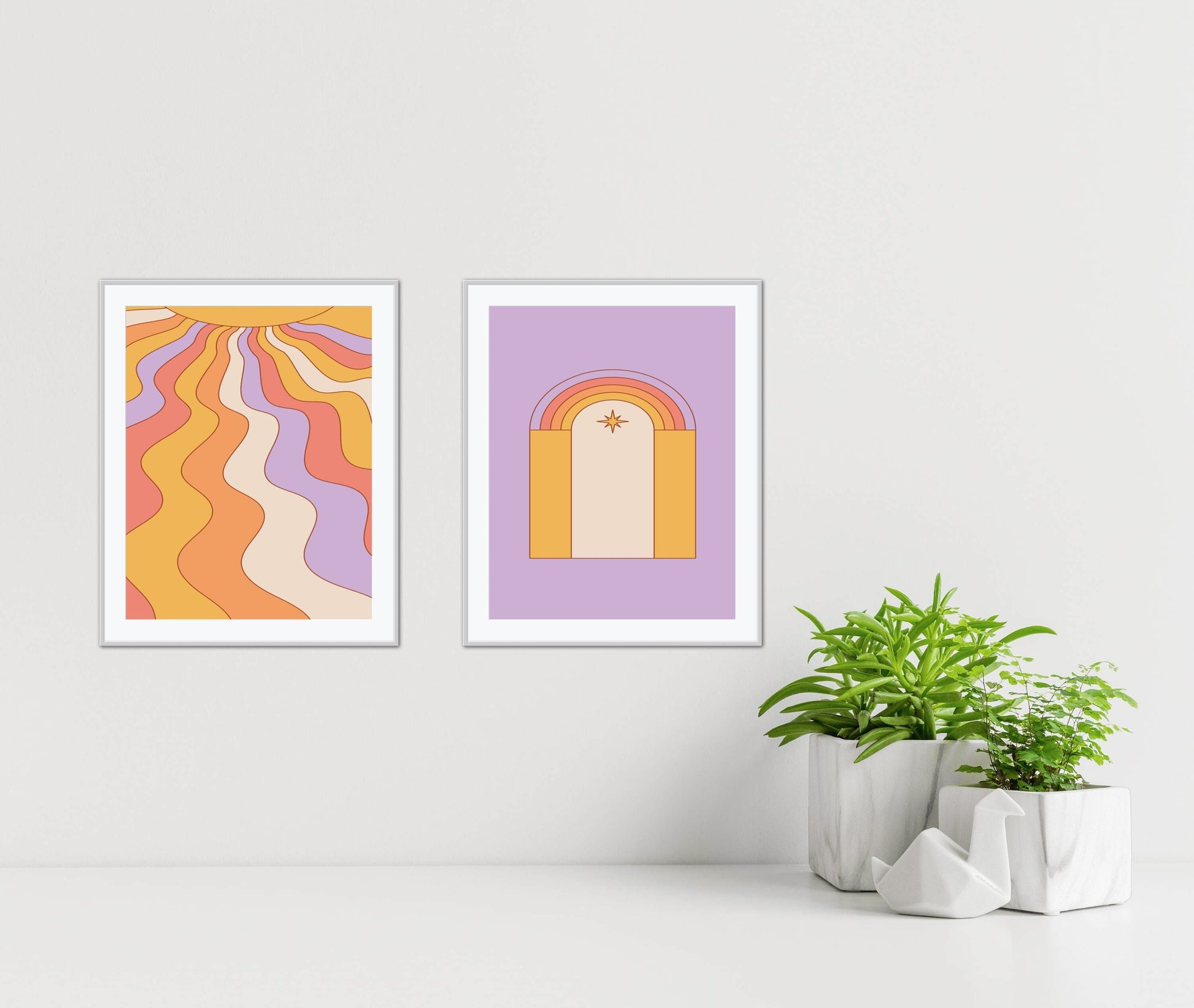 Set of 2 prints boho hippie wall décor INSTANT DOWNLOAD, you are my sunshine wall art, colorful prints, rainbow orange purple wall art set