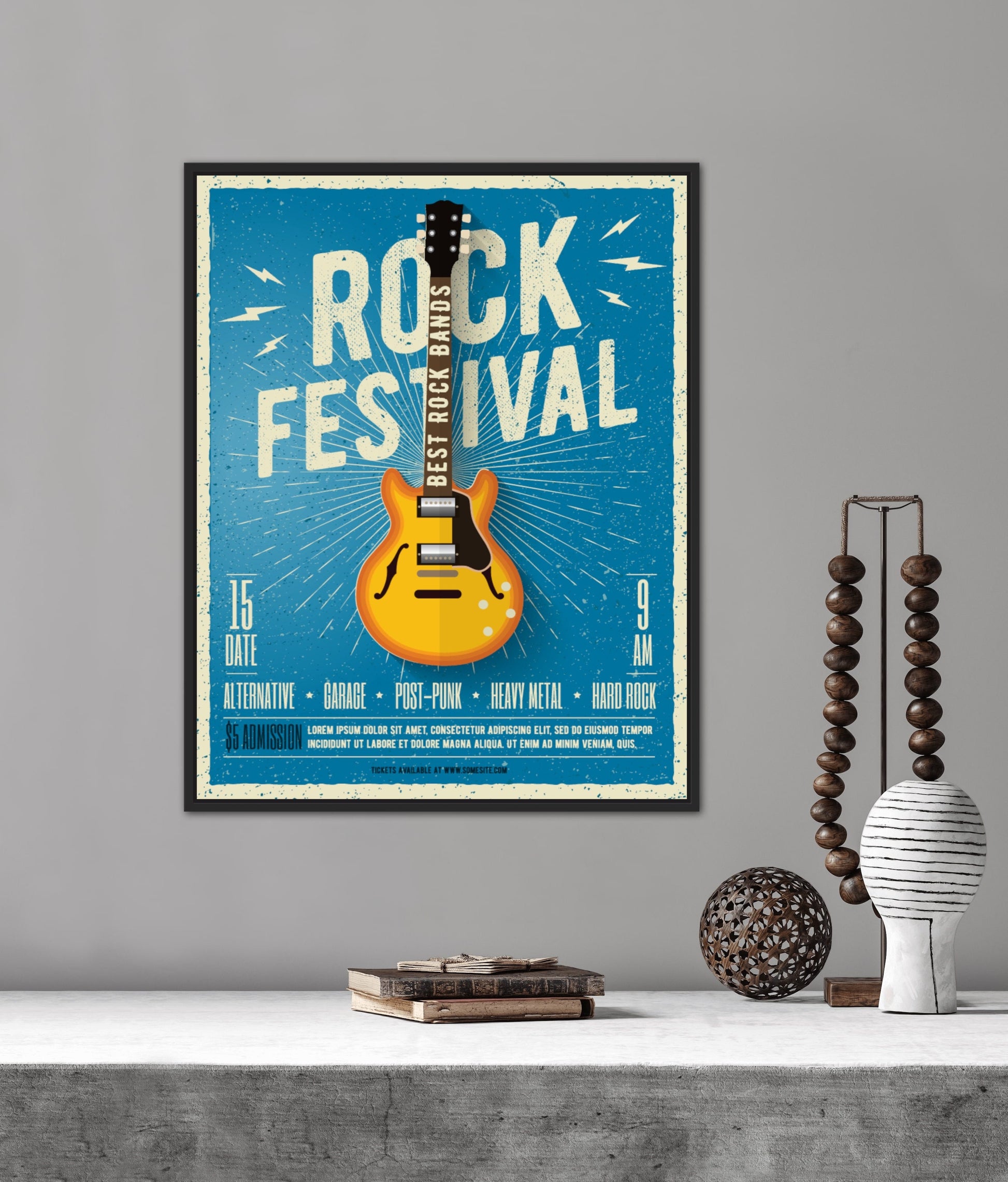 Rock poster INSTANT DOWNLOAD, guitar gifts, indie room décor, concert poster, blue yellow wall decor, personalized gifts, rock’n’roll art