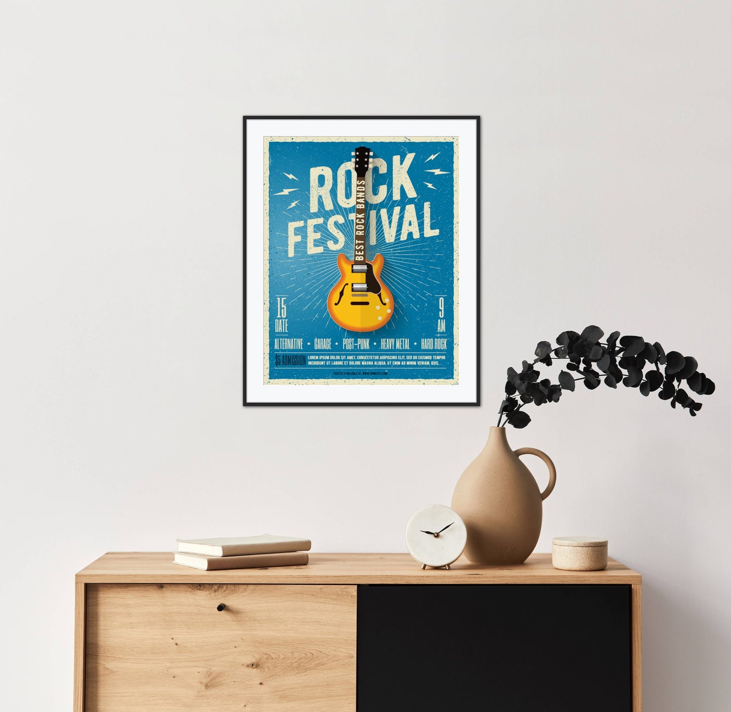 Rock poster INSTANT DOWNLOAD, guitar gifts, indie room décor, concert poster, blue yellow wall decor, personalized gifts, rock’n’roll art