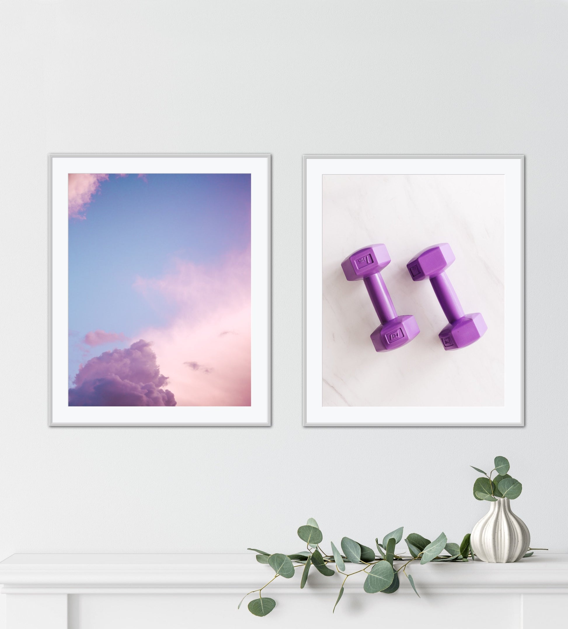 Gym poster Set of 2 workout décor INSTANT DOWNLOAD, sport wall art, lavender wall art, sports aesthetic, gym weights, sky printable
