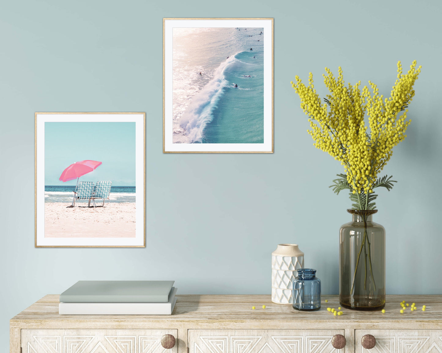 Beach picture set of two DIGITAL PRINT, aerial ocean print, pastel beach print, blue decor, digital download, Coastal print set, surf poster