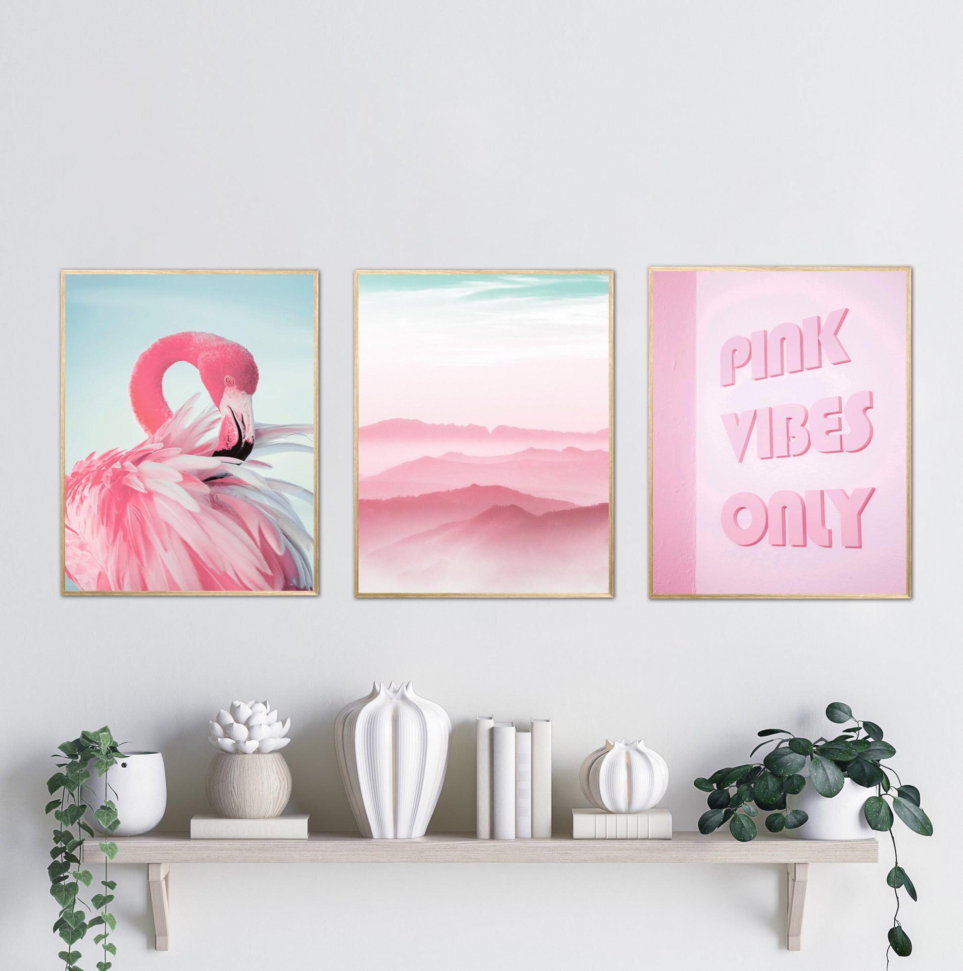 Pastel pink wall art set of 3 INSTANT DOWNLOAD, preppy wall decor, mountain flamingo wall art, pink preppy wall art, cute poster, pink decor
