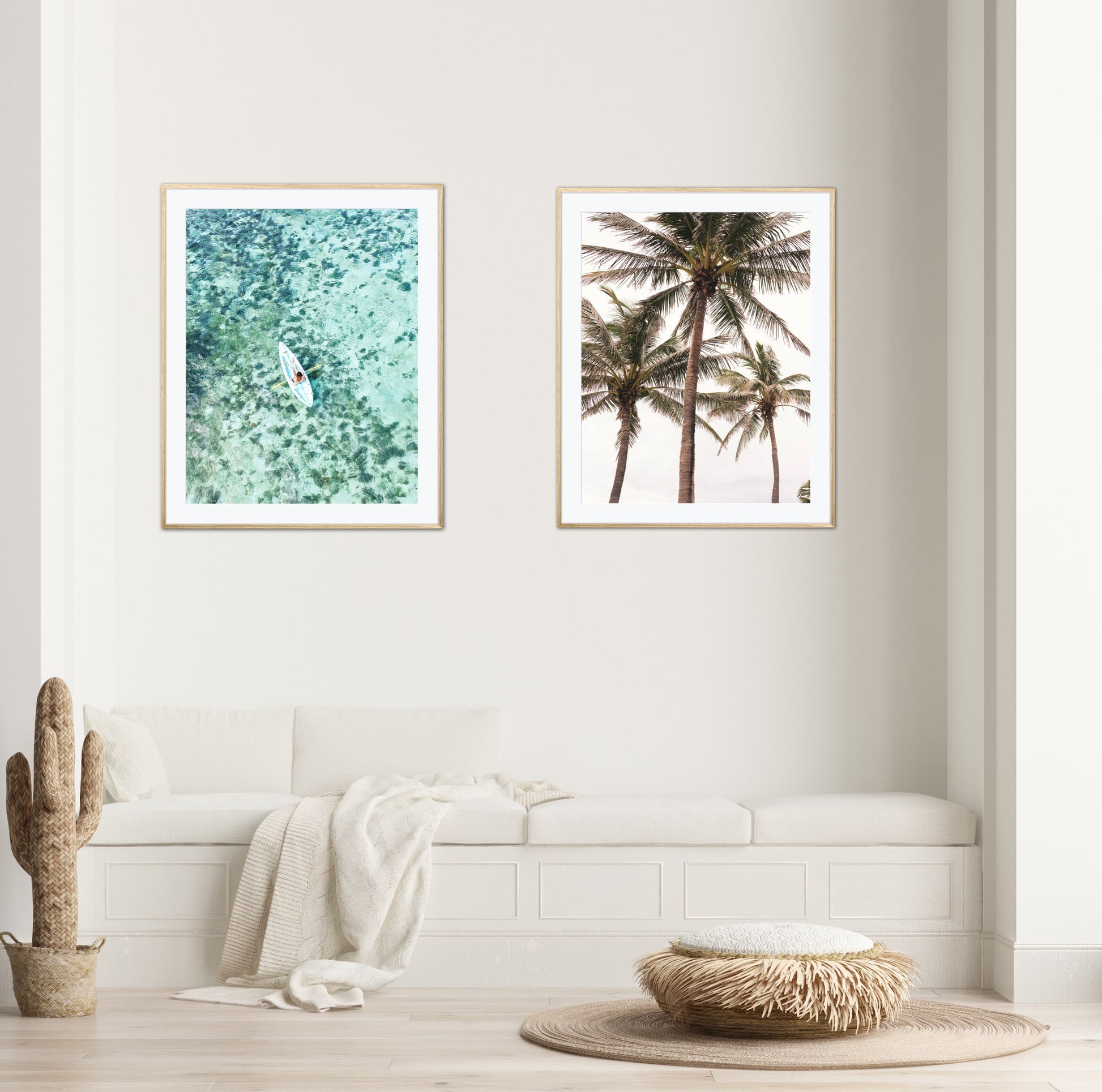 Pastel beach print set of three prints INSTANT DOWNLOAD, Aerial ocean print, Neutral beach print, Coastal artwork, Surf van palm print