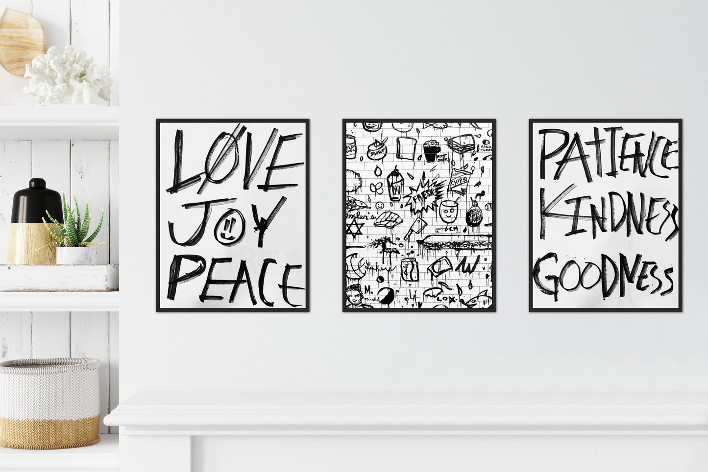 Graffiti wall art print set of three INSTANT DOWNLOAD, black and white poster prints, quotes prints street art, funky wall art, graffiti art