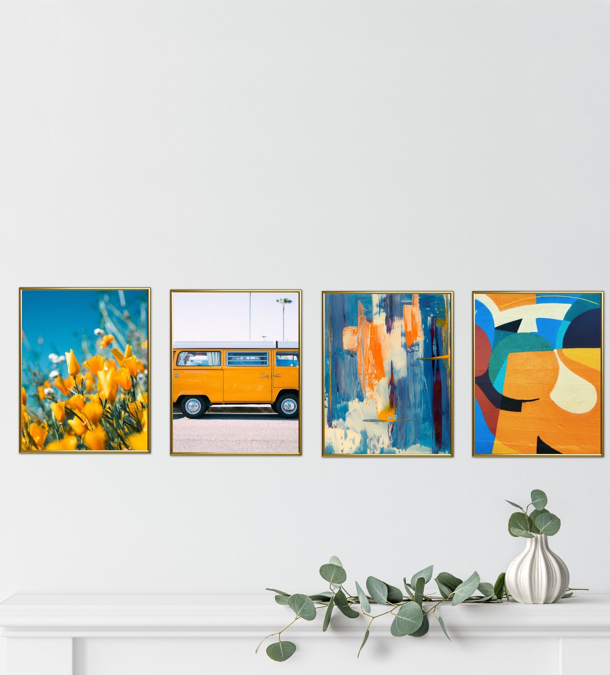 Retro prints set of 4 DIGITAL PRINTS, hippie wall décor, flower power décor, colorful boho décor, set of 4 prints colorful, hippie wall art