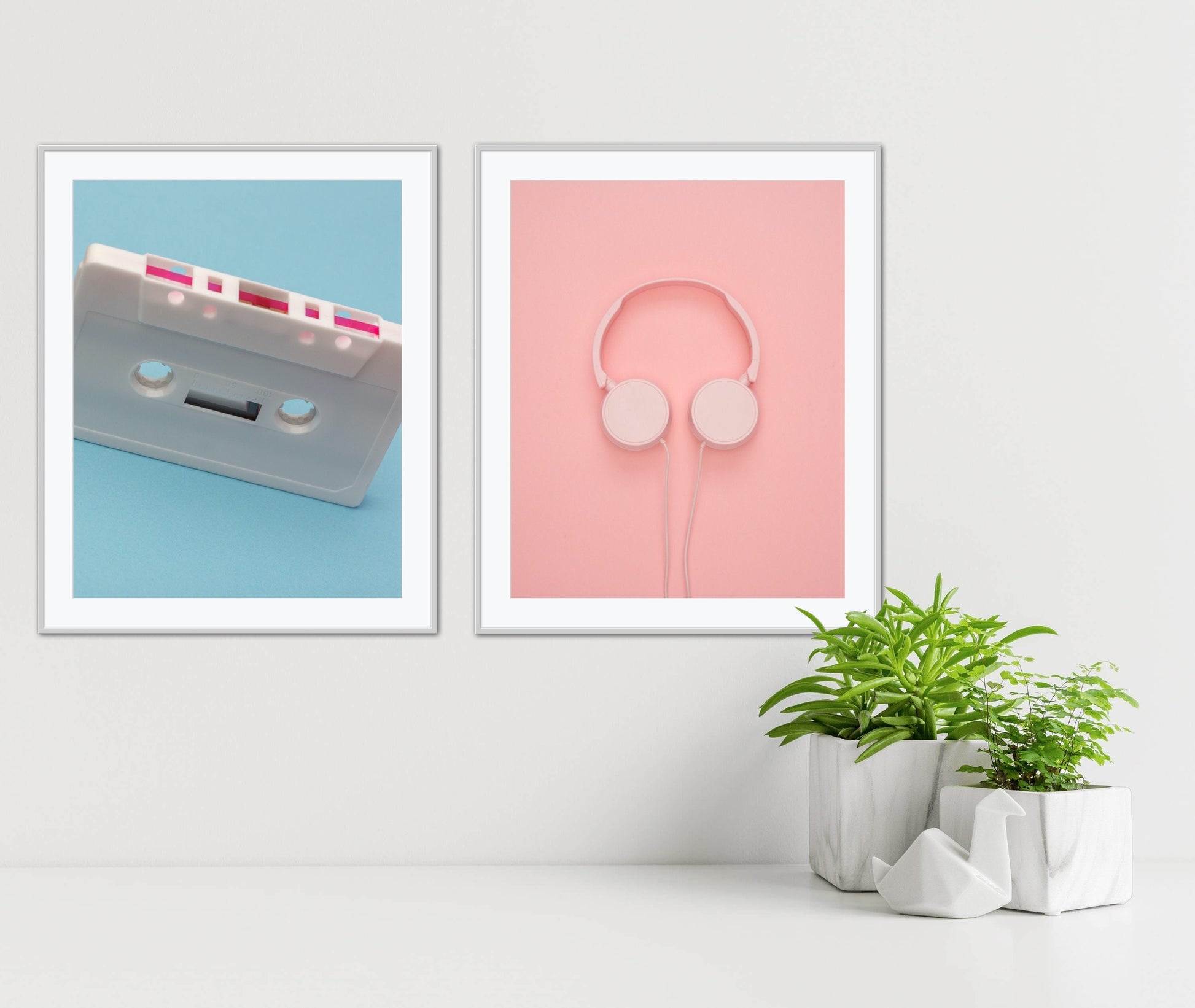 Workout motivation music poster Set of two DIGITAL PRINTS, sports prints, motivational wall art, pink turquoise posters, headphone print