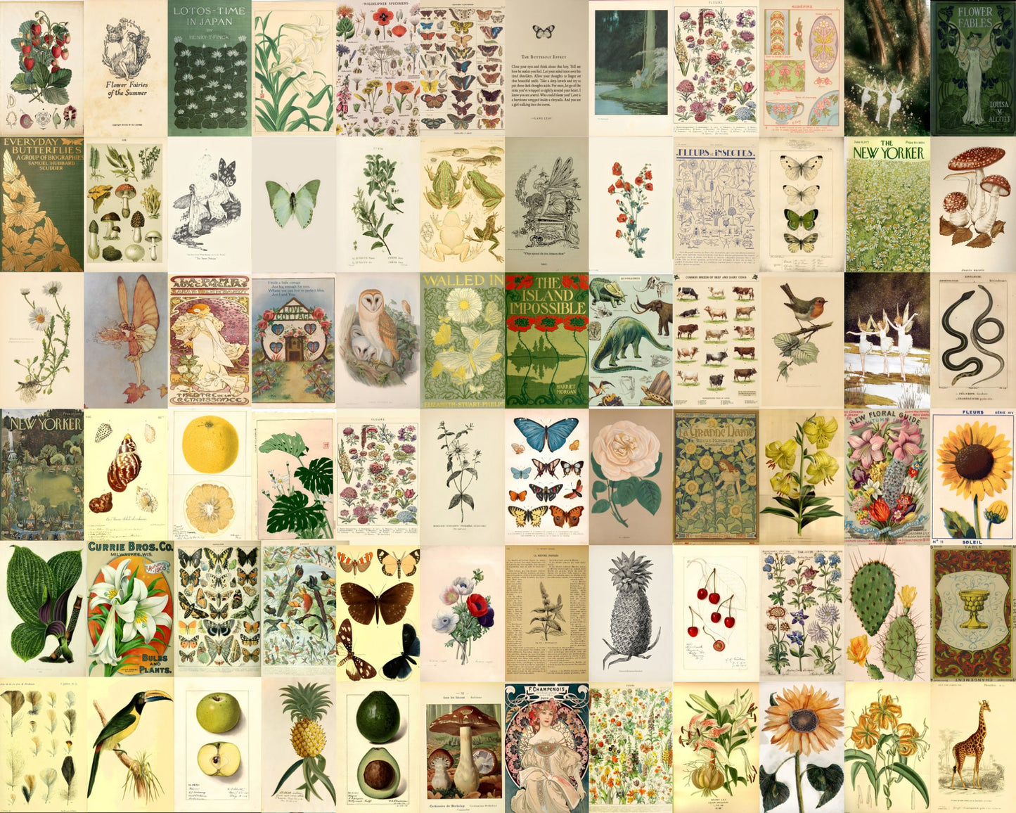 200 PCS Vintage botanical wall collage kit DIGITAL PRINT, Cottagecore posters, Fairycore bedroom decor, Botanic wall decor, Vintage wall art