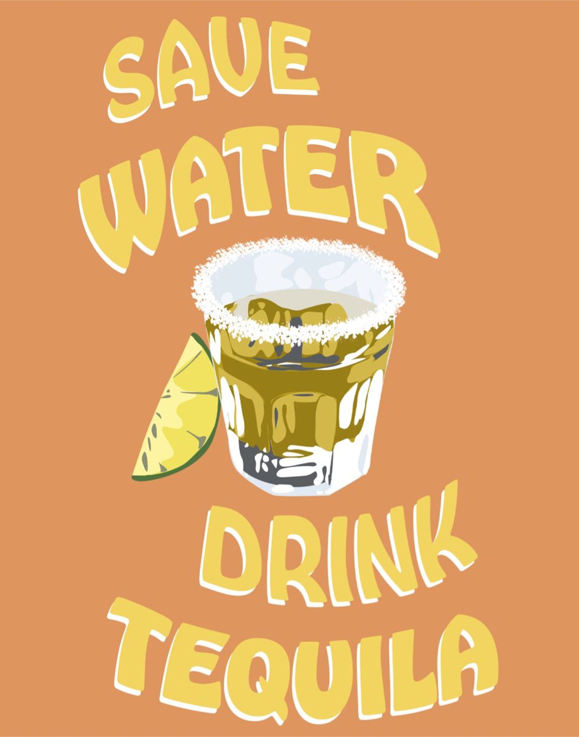 Save Water Drink Tequila DIGITAL PRINT, College Dorm Posters, Bar Cart Decor, Trendy Wall Art, Colorful cocktail poster, Academia prints