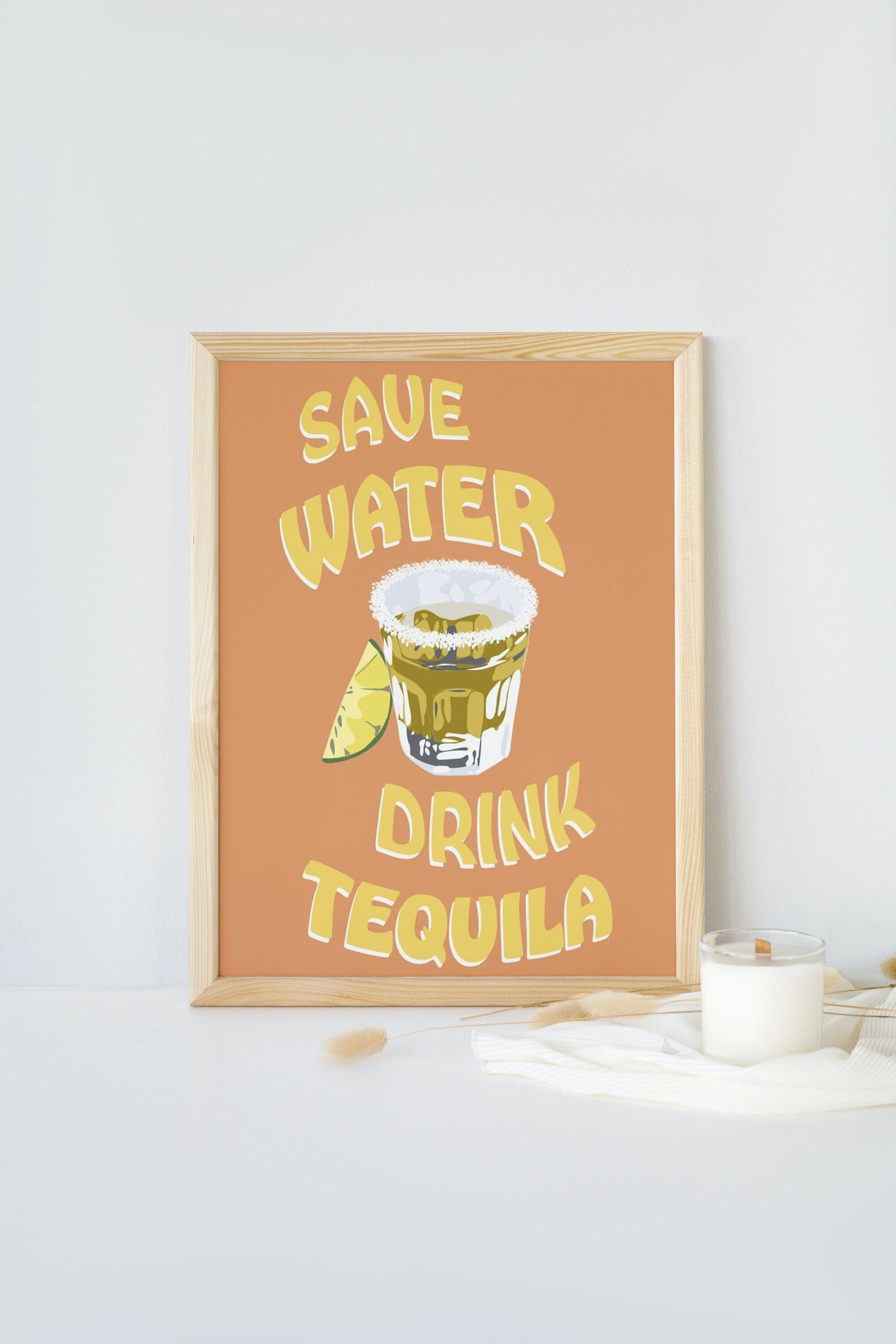 Save Water Drink Tequila DIGITAL PRINT, College Dorm Posters, Bar Cart Decor, Trendy Wall Art, Colorful cocktail poster, Academia prints