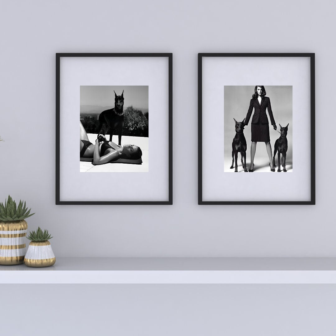 Set of 2 Luxury Fashion Dog DIGITAL PRINTS, Doberman Poster, Luxury Fashion Wall Art, Printable Dog Photo, Designer Wall Art, Hypebeast