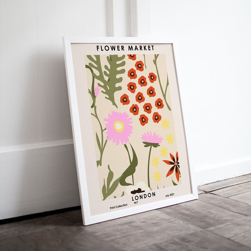 Flower market DIGITAL DOWNLOAD, Neutral wall art, Botanical Wall Art, Hippie poster, Botanical printable, Flower Market London Print, Boho